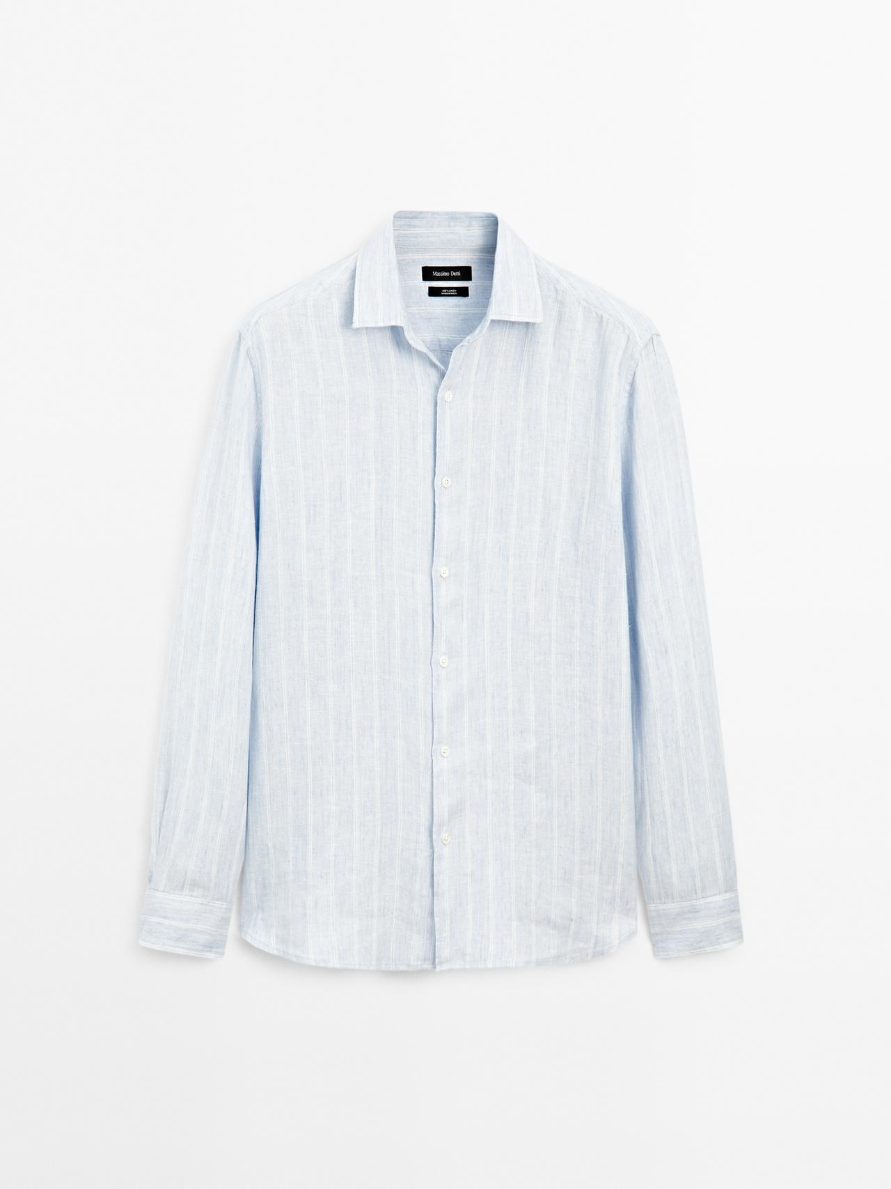 Massimo Dutti - Herre - Regular Fit, Dobbeltstribet Skjorte - Himmelblå - L