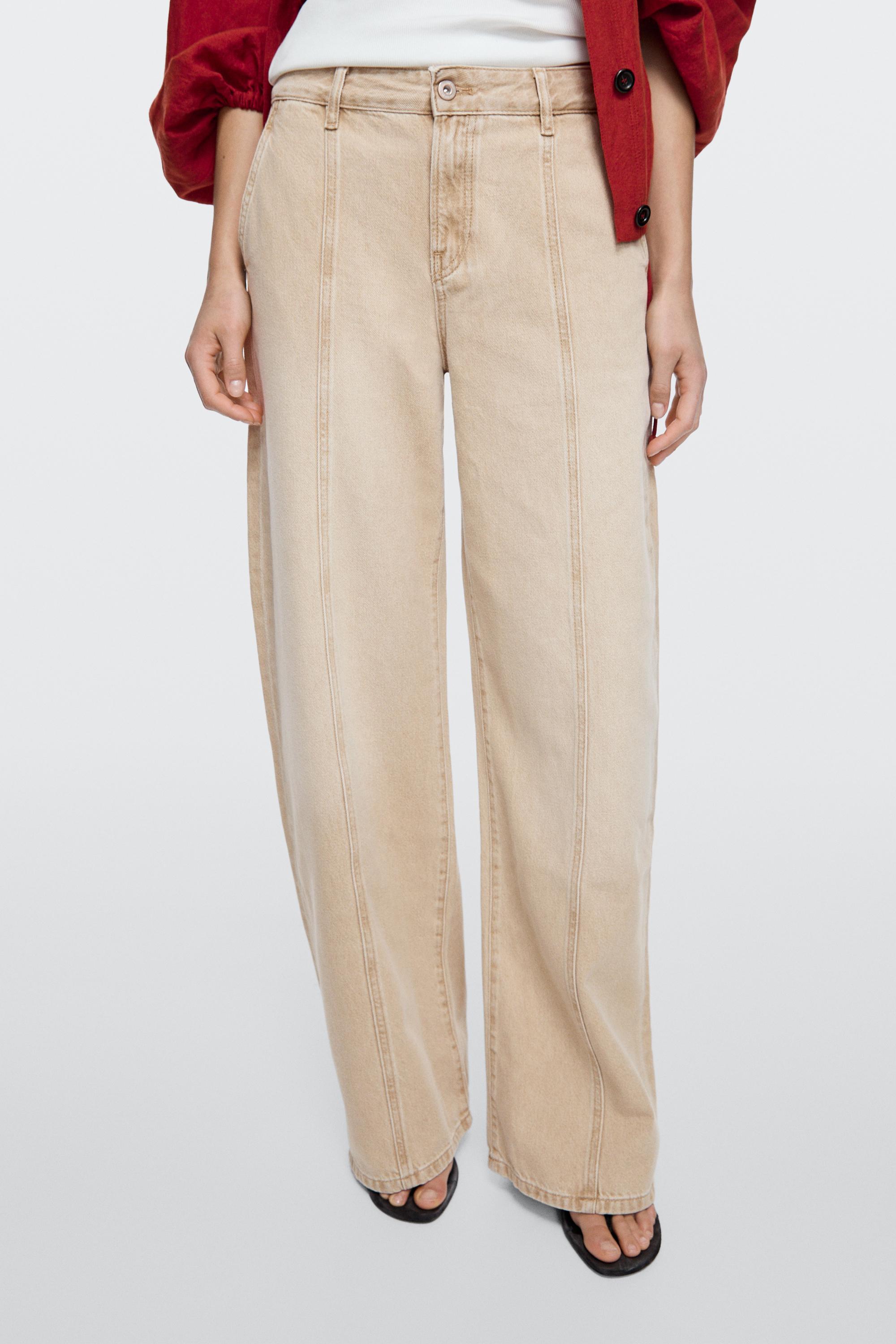 Mid-rise barrel fit jeans — SAND