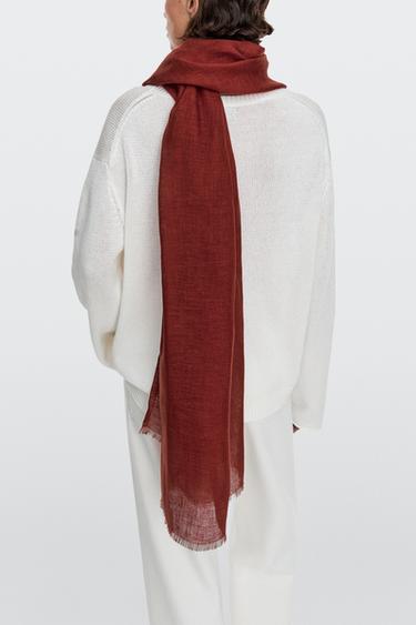 Plain 100% linen scarf — RED 3