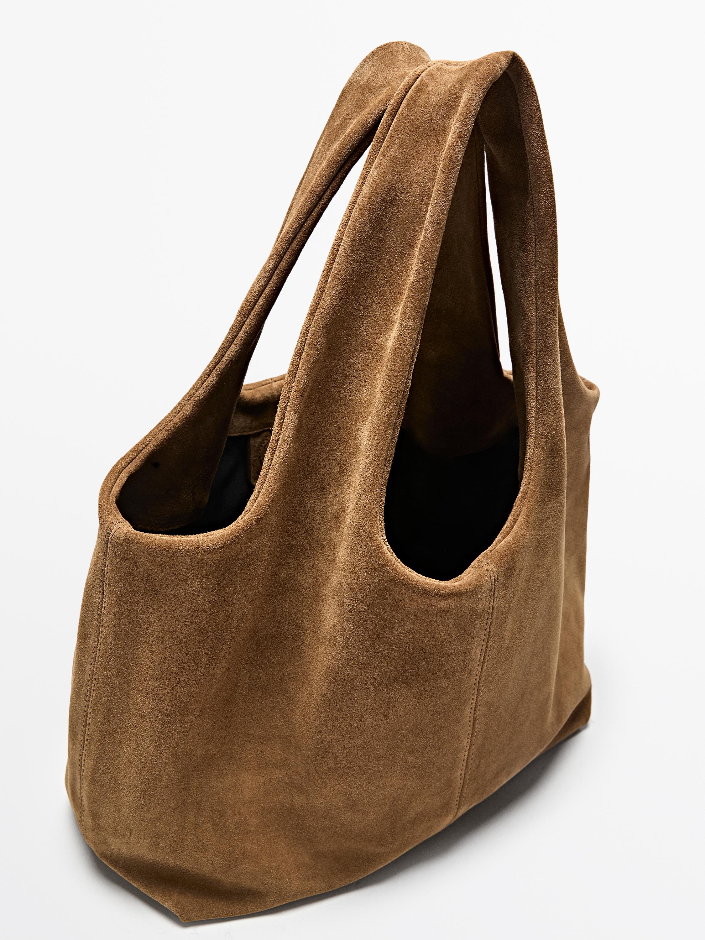 Medium split leather shopper bag — SAND