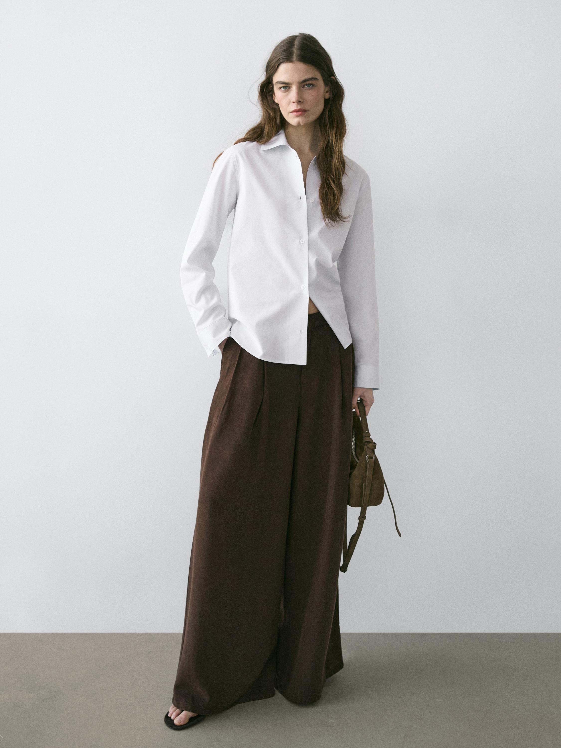 Cotton blend stretch shirt — WHITE