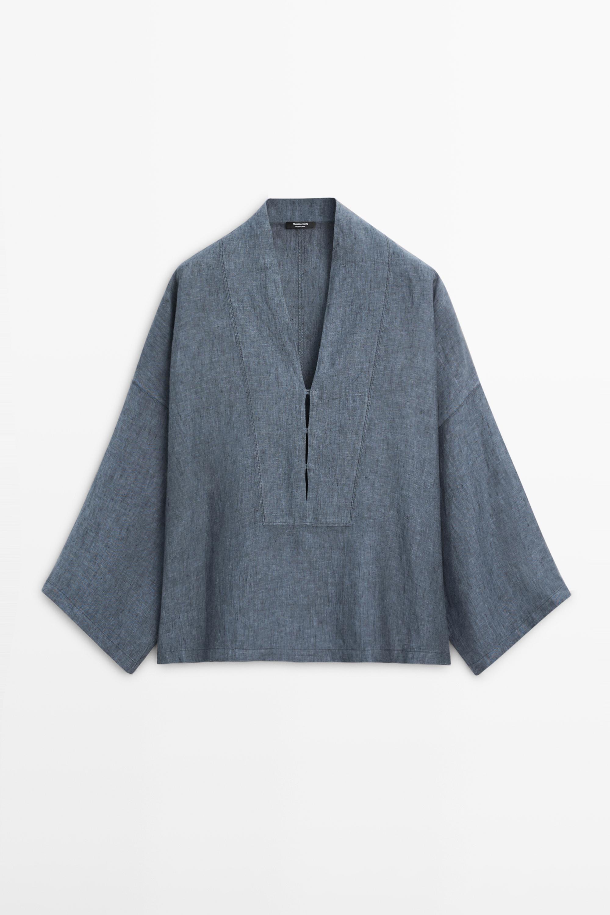 kimono leher V linen 100%