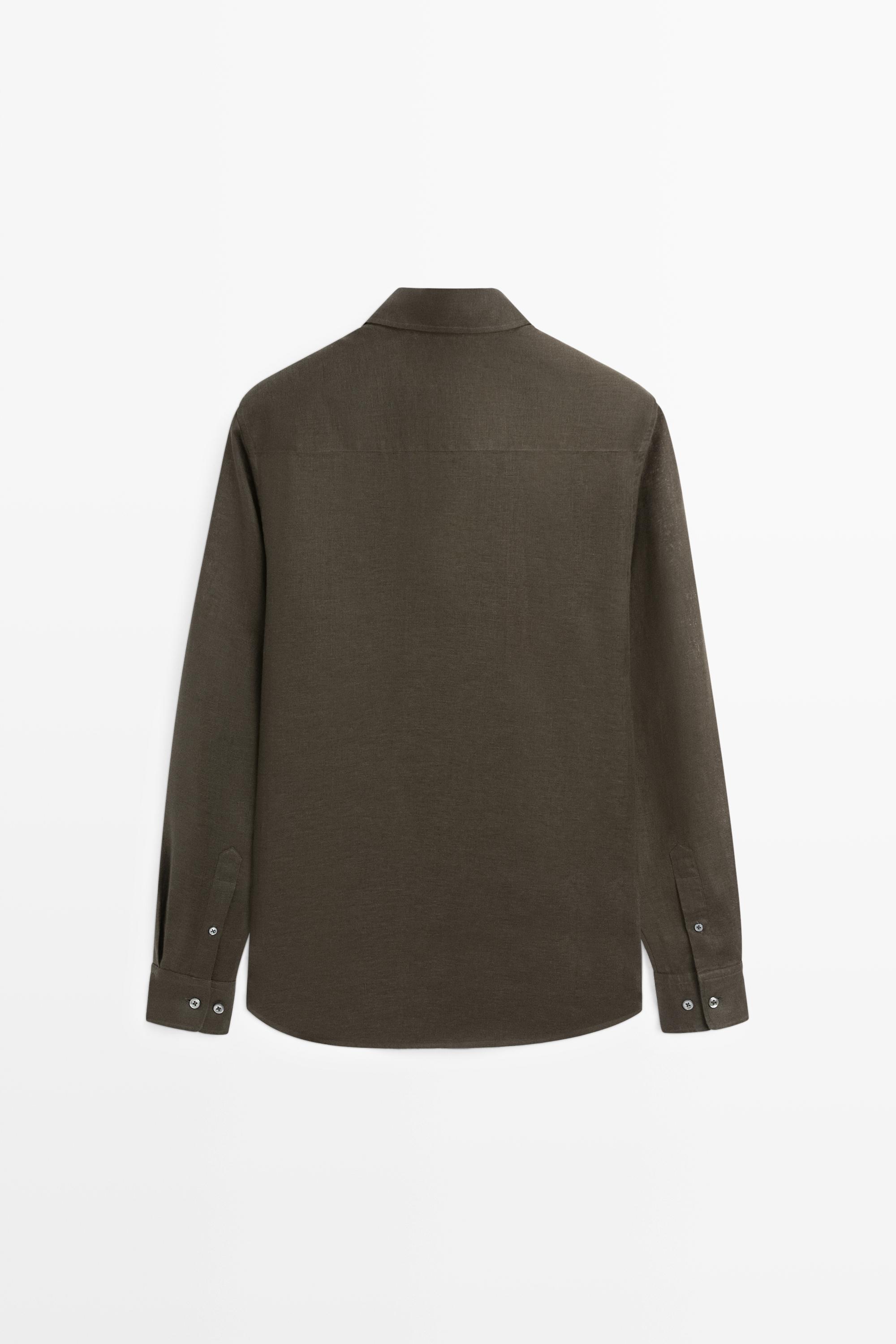Regular fit 100% linen shirt — DARK GREEN