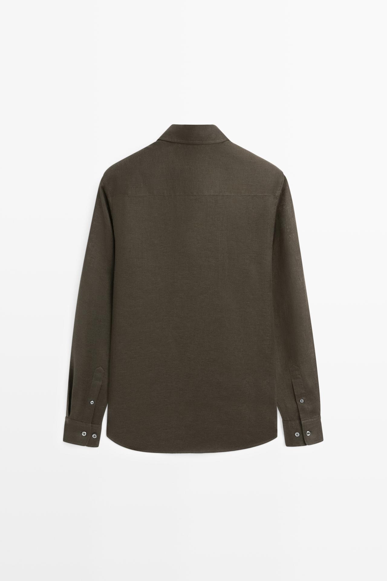 Regular fit 100% linen shirt — DARK GREEN