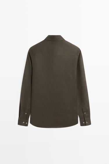 Regular fit 100% linen shirt — DARK GREEN 6