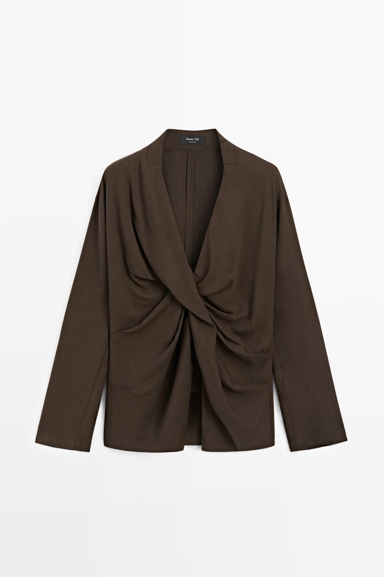 Flowing blouse with draped detail — BROWN