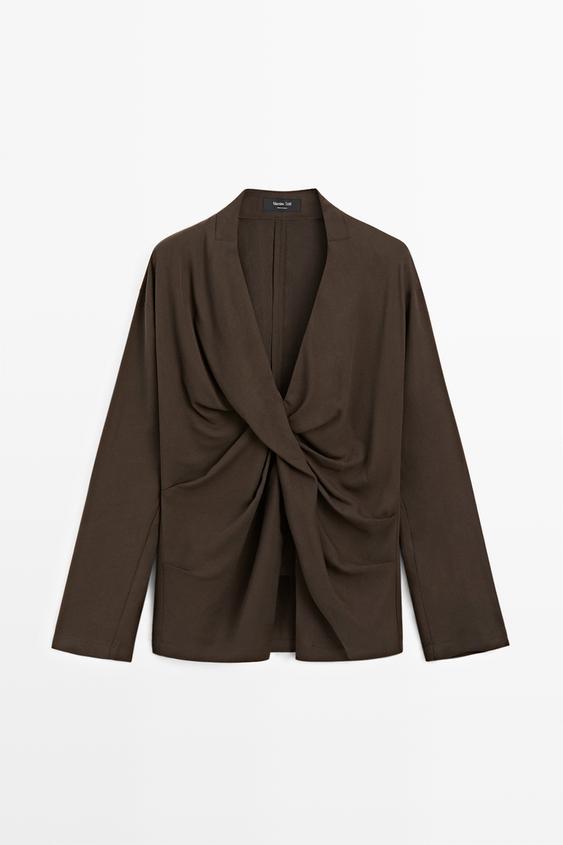 Drape detaylı dökümlü bluz