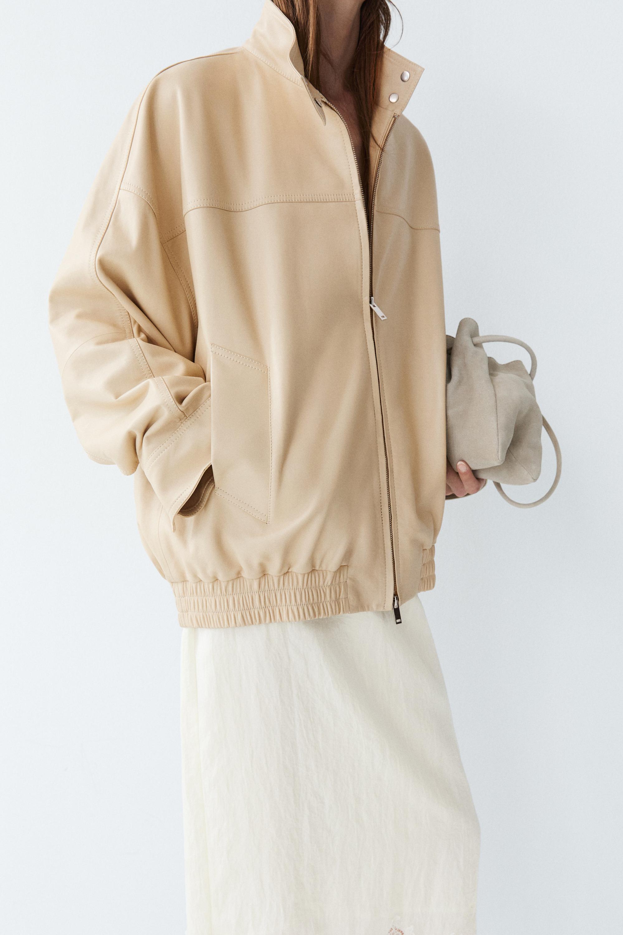 Elastic hem leather jacket — CREAM