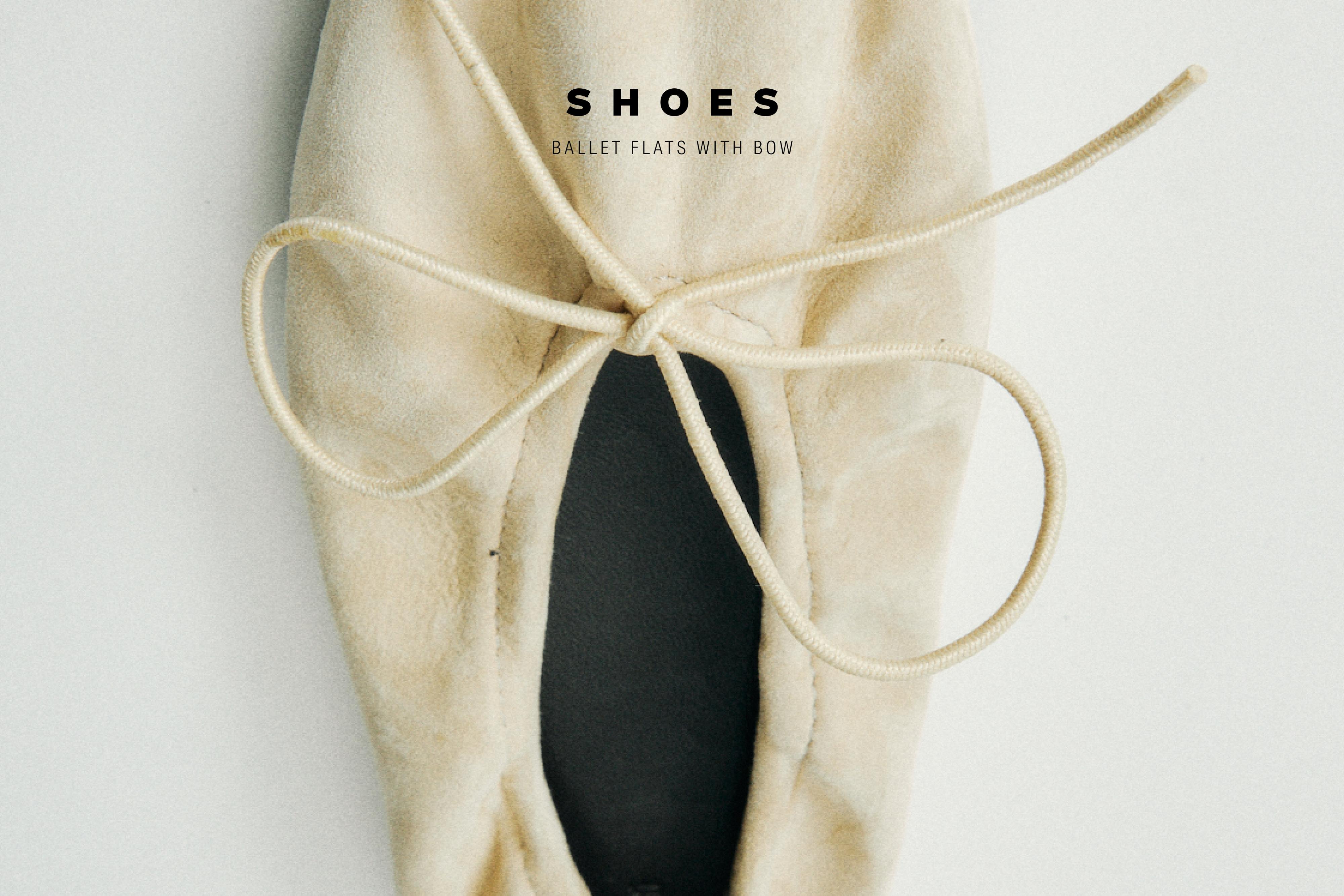 Gathered ballet flats with bow — BEIGE