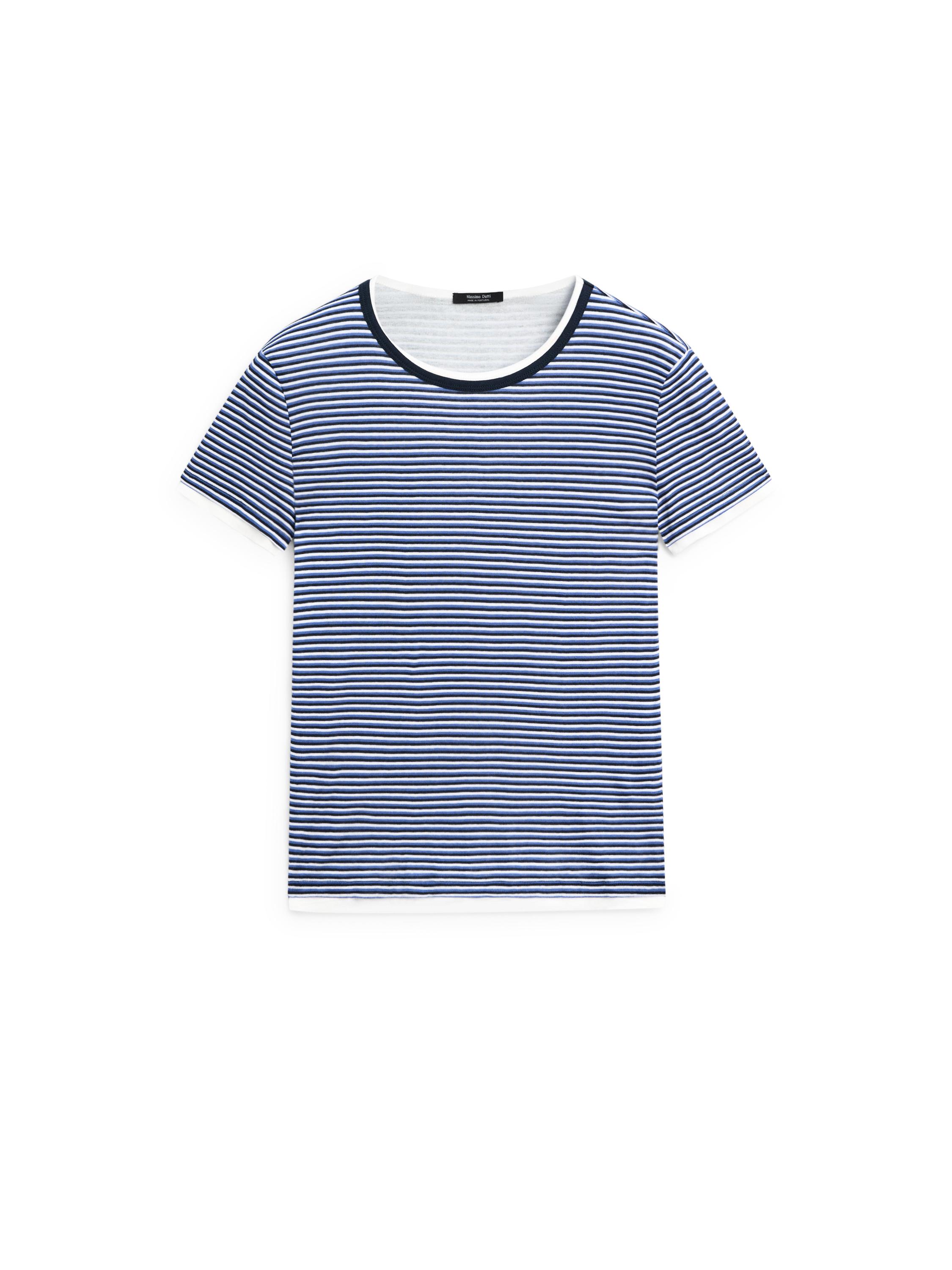 Striped double-layer T-shirt with short sleeves — BLUE