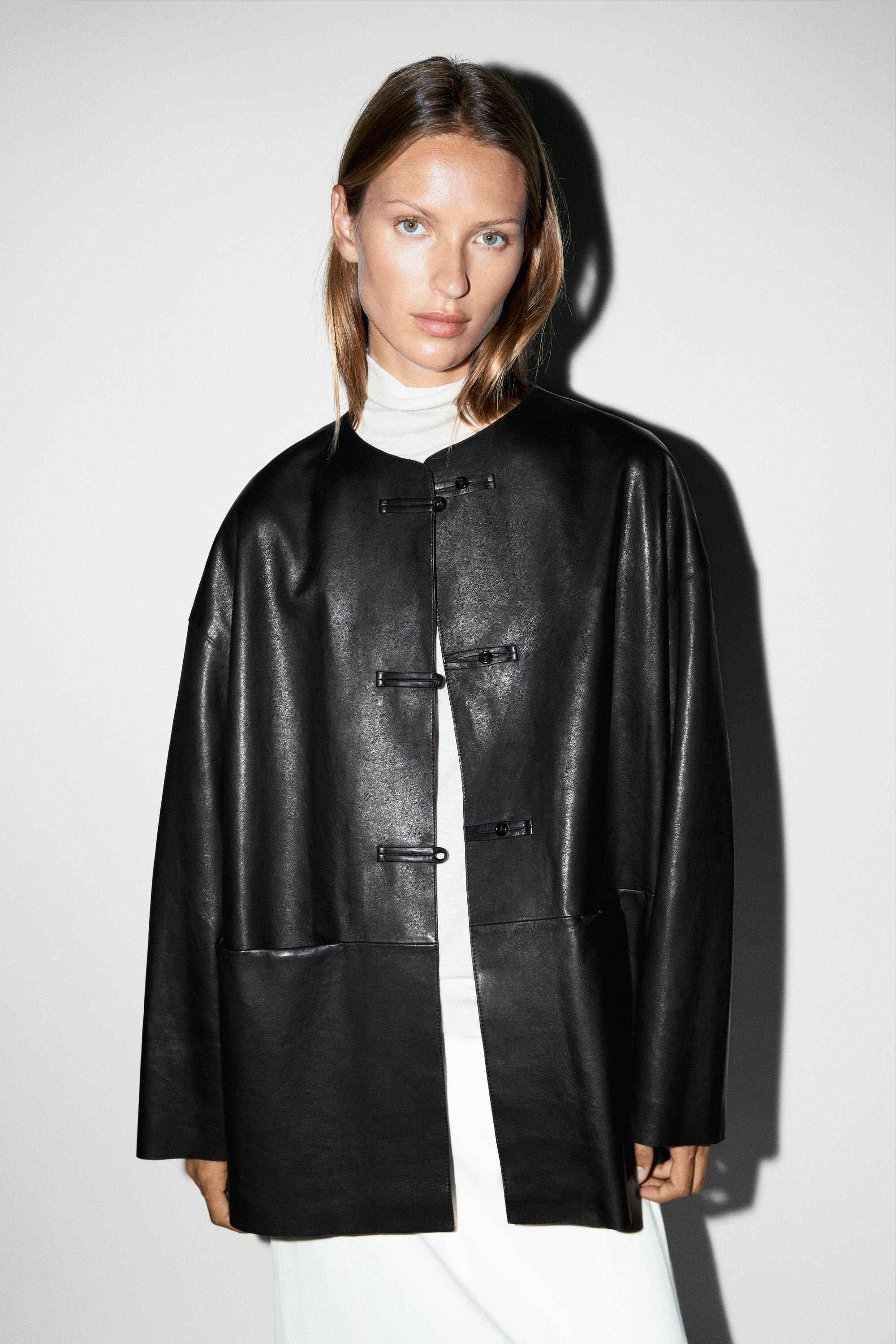 Leather jacket with toggle detail — BLACK