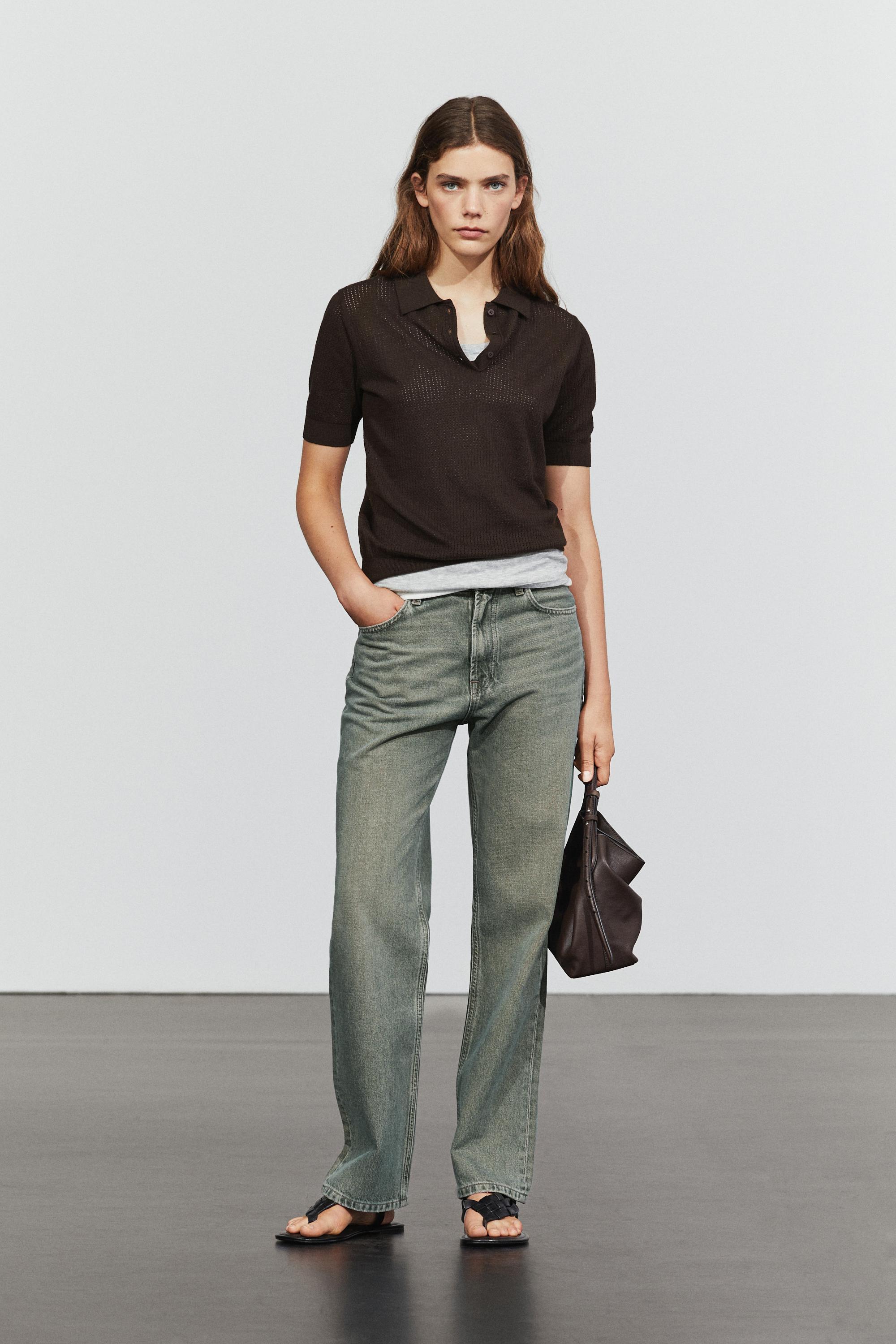 Cotton blend open-knit polo shirt — BROWN