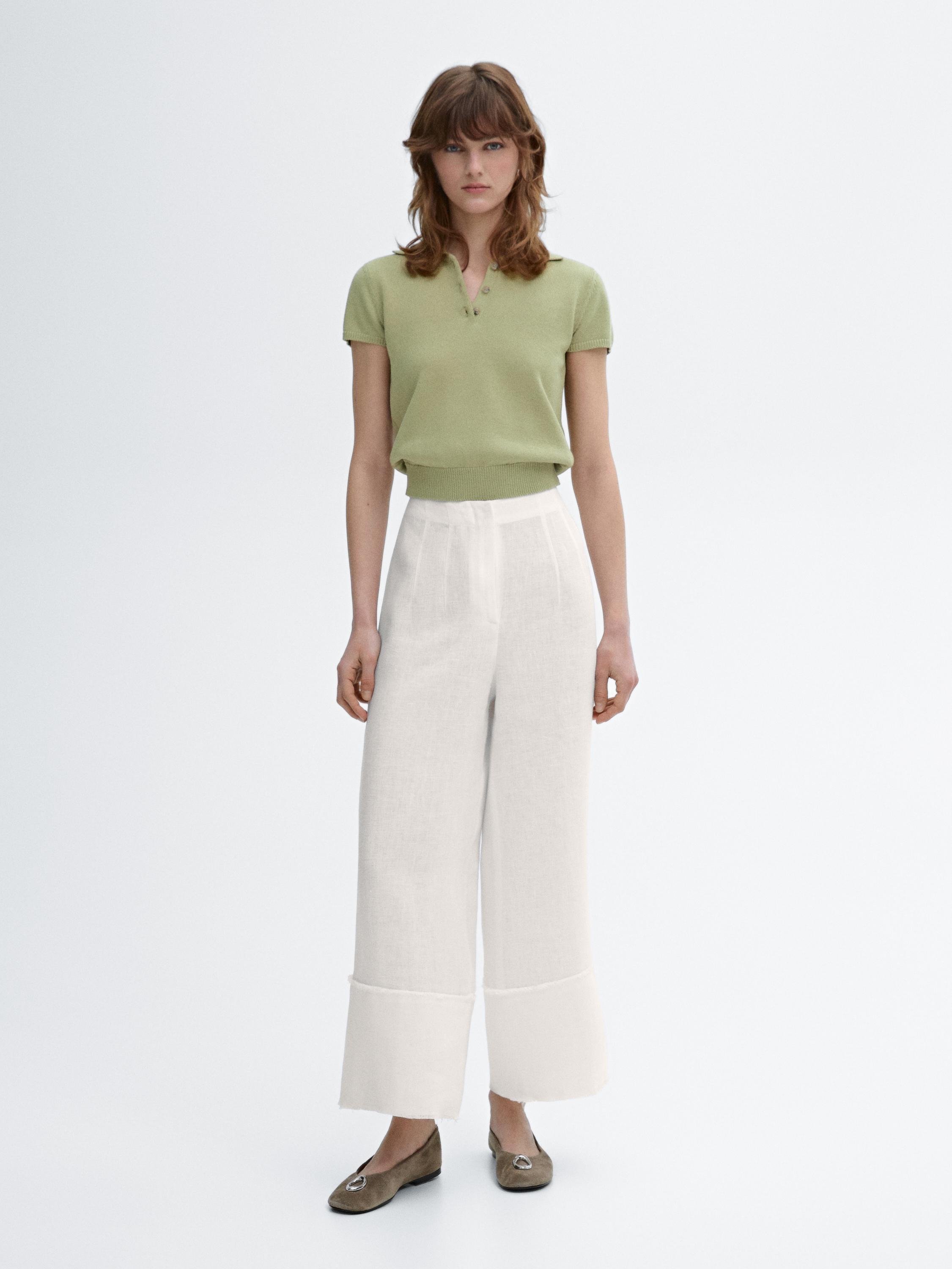 Wide-leg trousers with frayed detailing