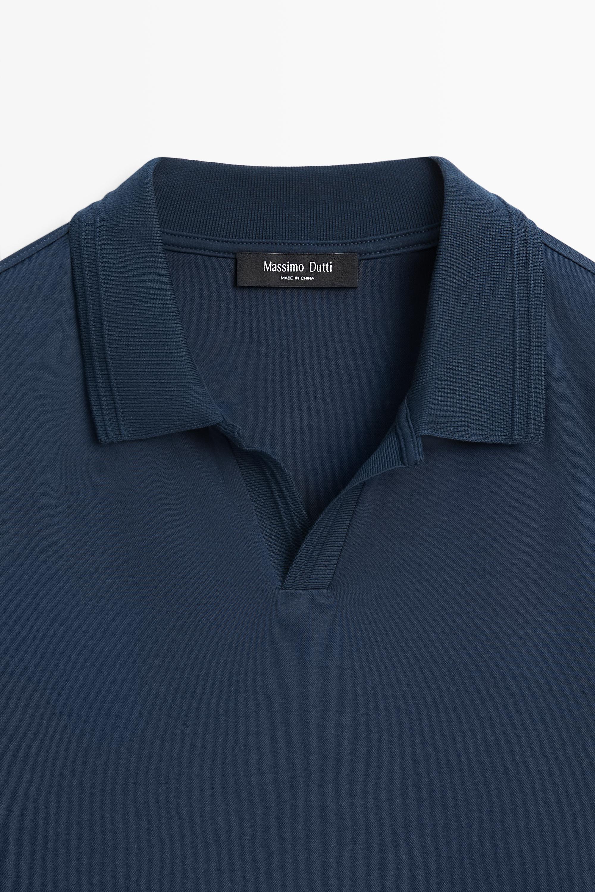 100% cotton V-neck knit polo — BLUE
