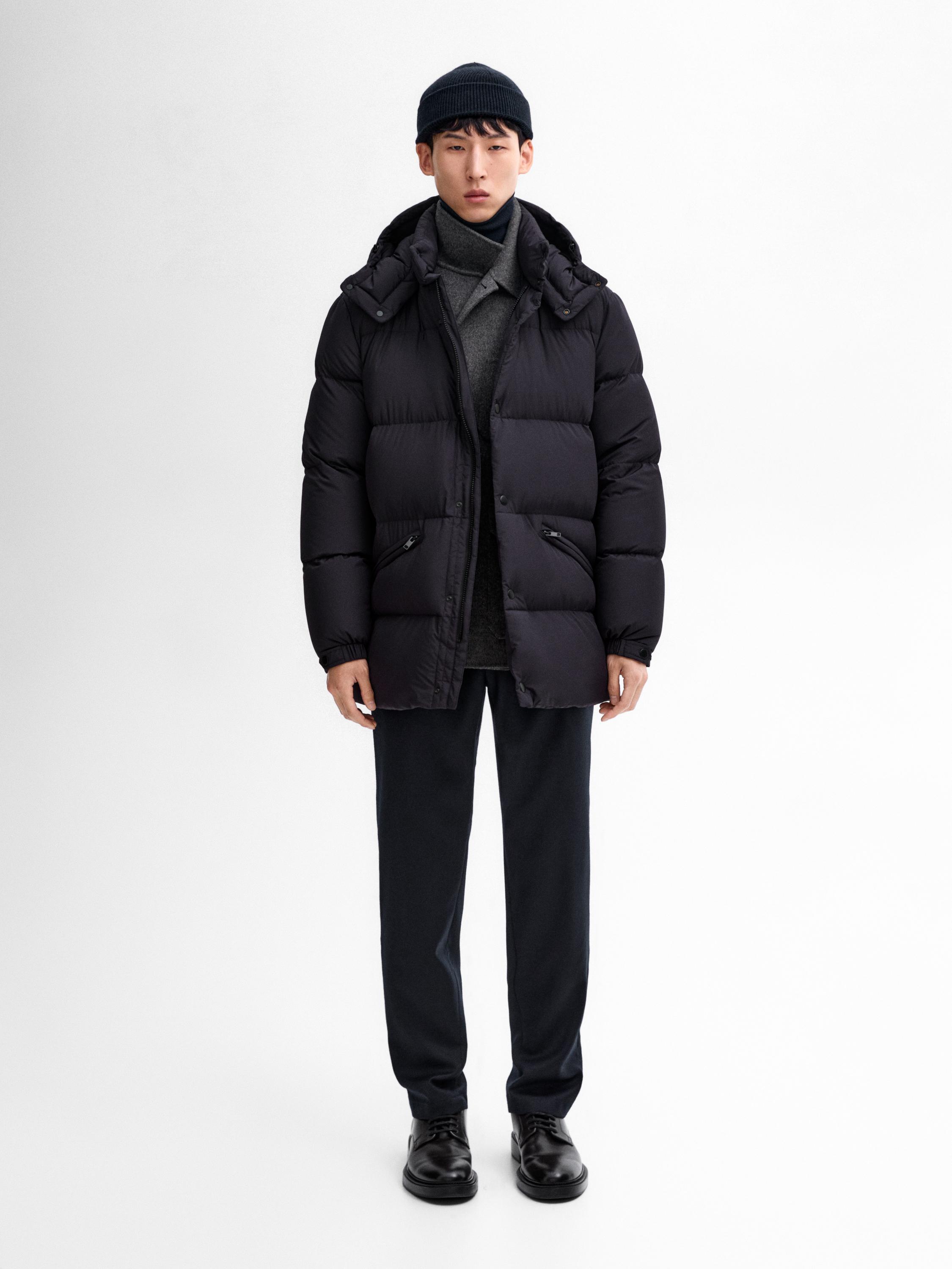 Hooded puffer jacket Navy Blue Coats And Jackets Massimo Dutti