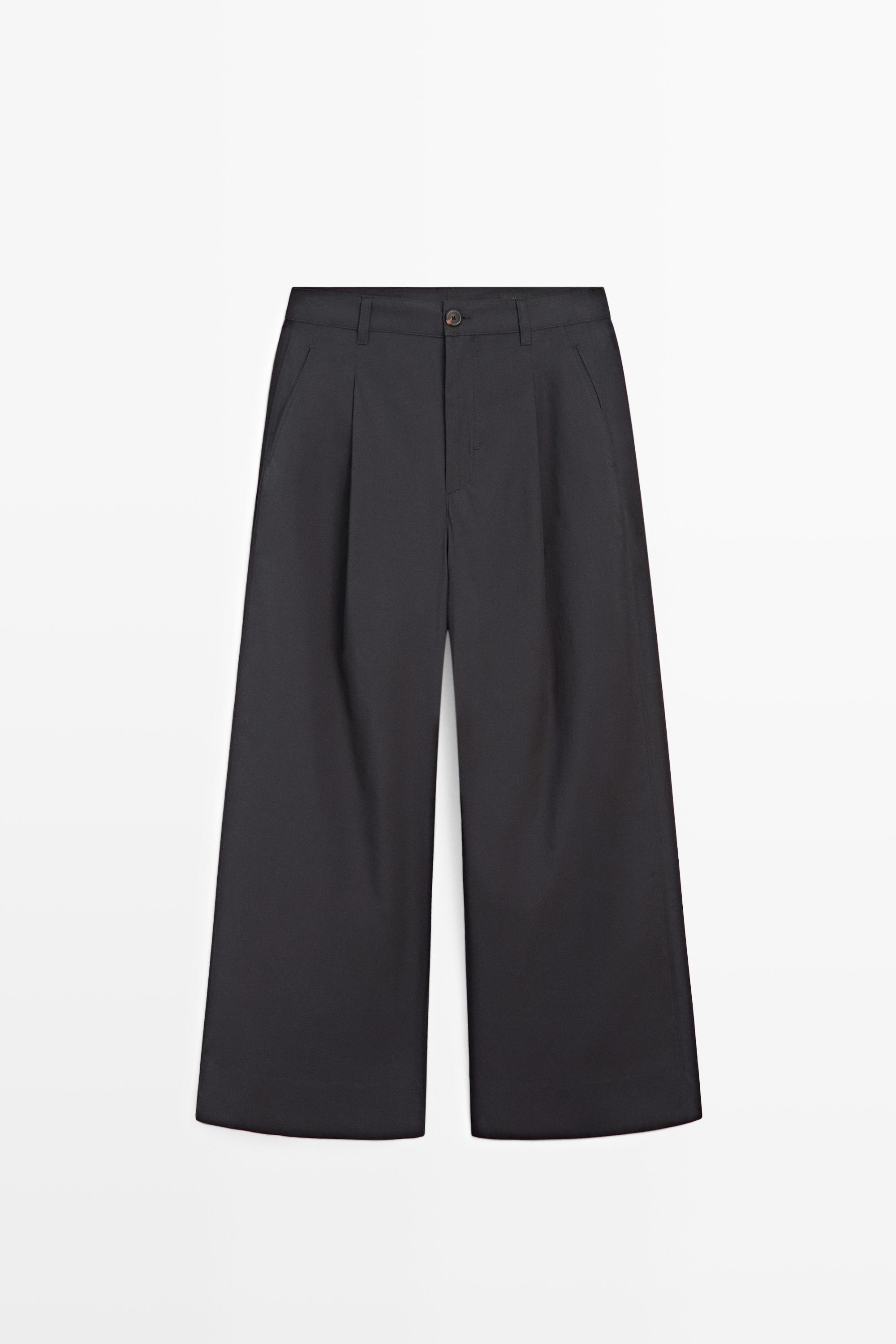 Pantalón ancho pliegues mezcla algodón