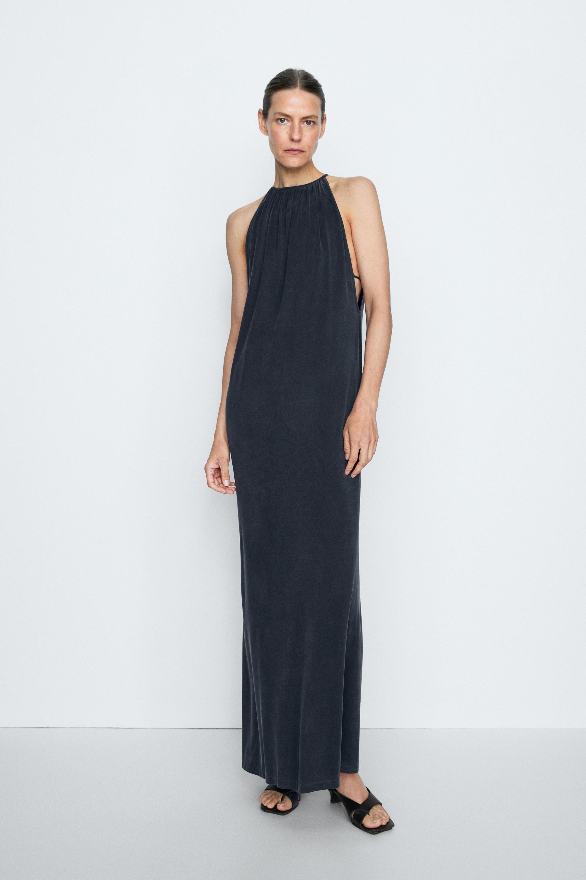 Flowing midi dress with pleats - STUDIO — BLUE