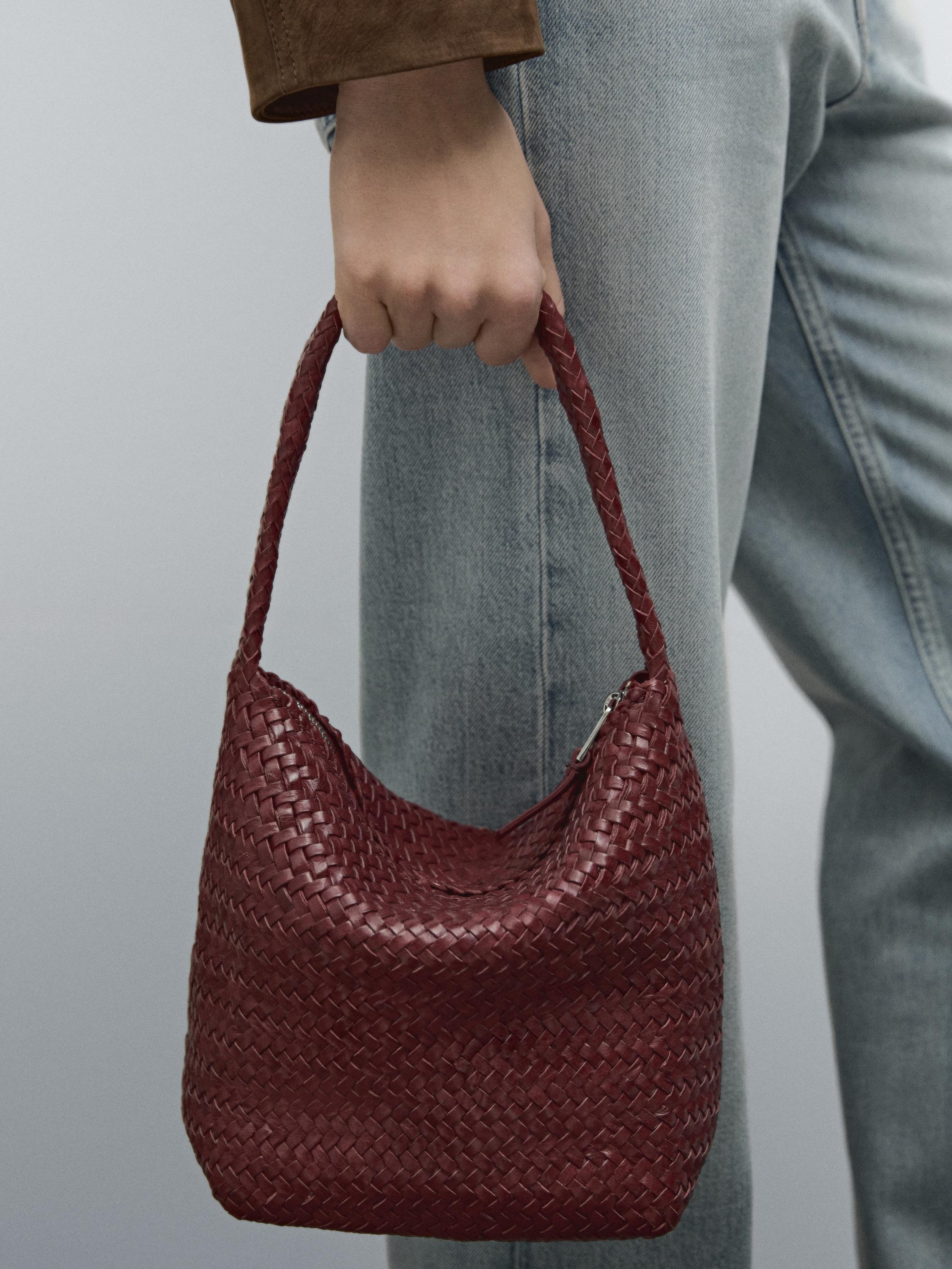 Nappa leather woven bucket bag
