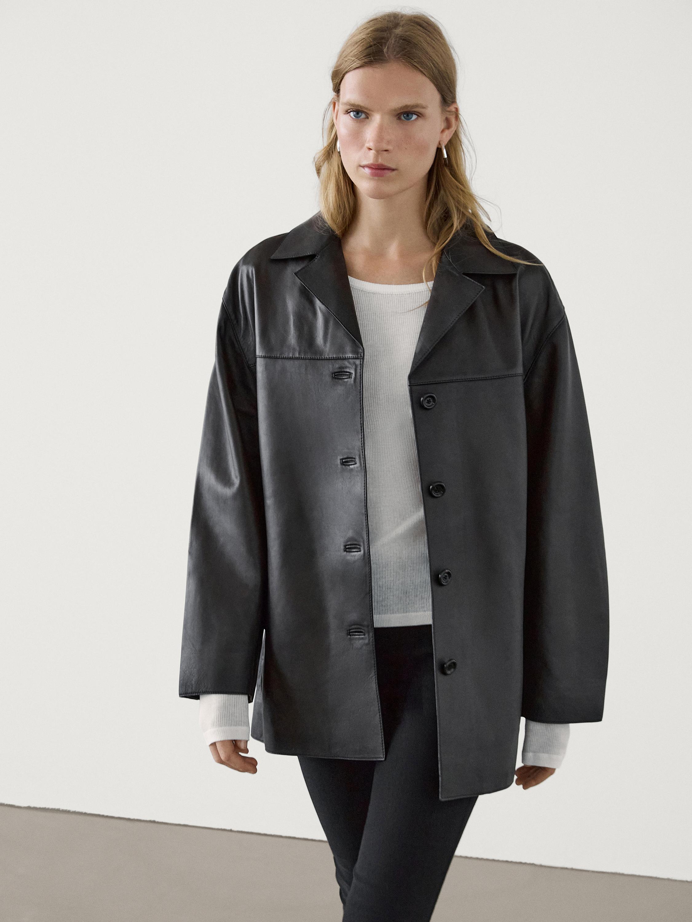 Nappa leather jacket with lapel collar Black Skirts Massimo Dutti