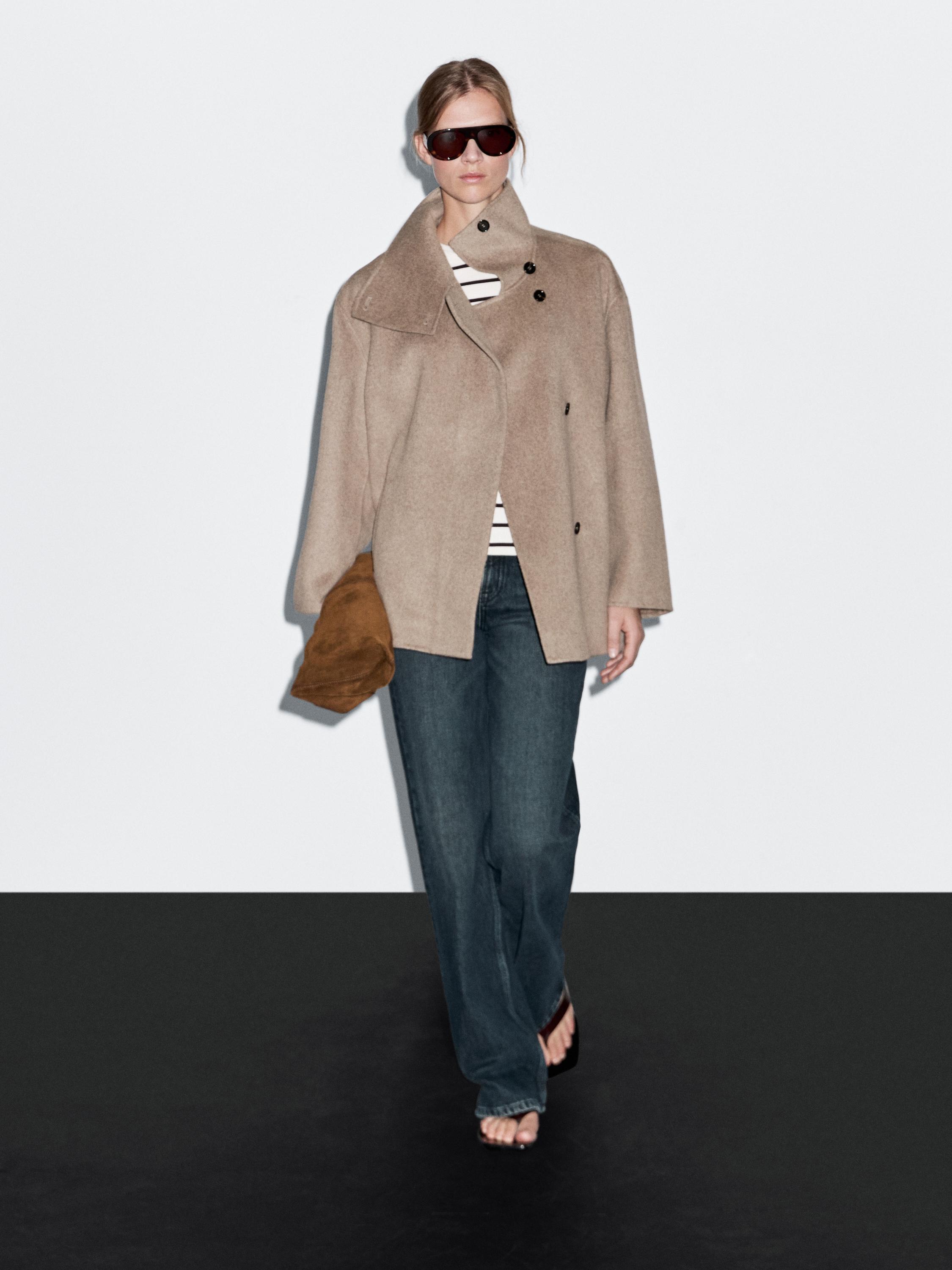 Wool blend high neck coat · Camel · Coats And Jackets Massimo Dutti