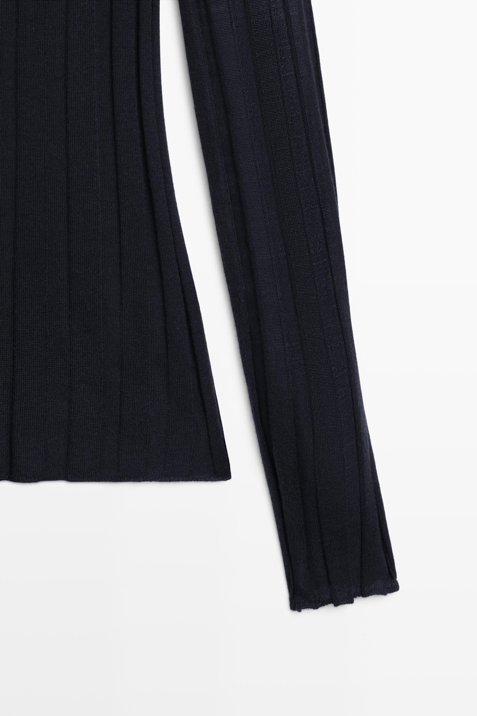 Ribbed mock turtleneck knit sweater - NAVY BLUE