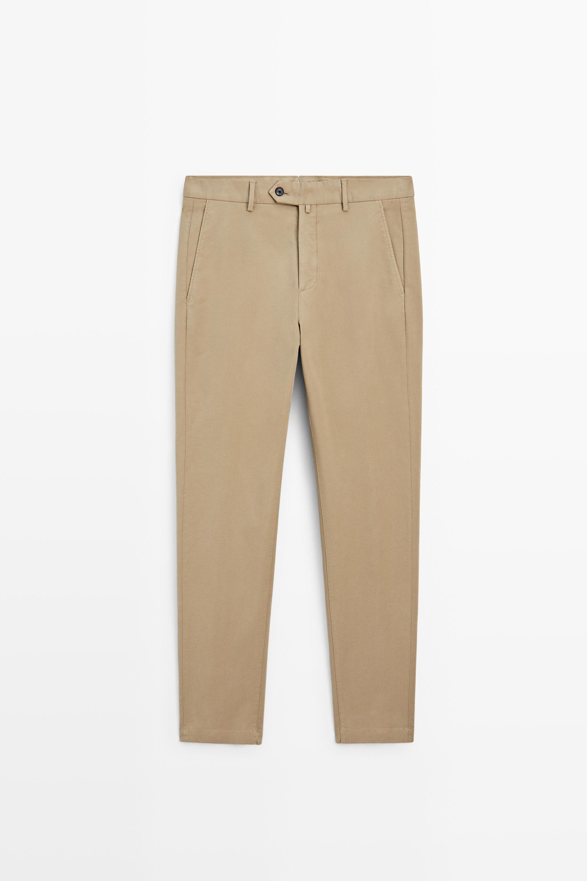 100% cotton slim fit pants — BEIGE