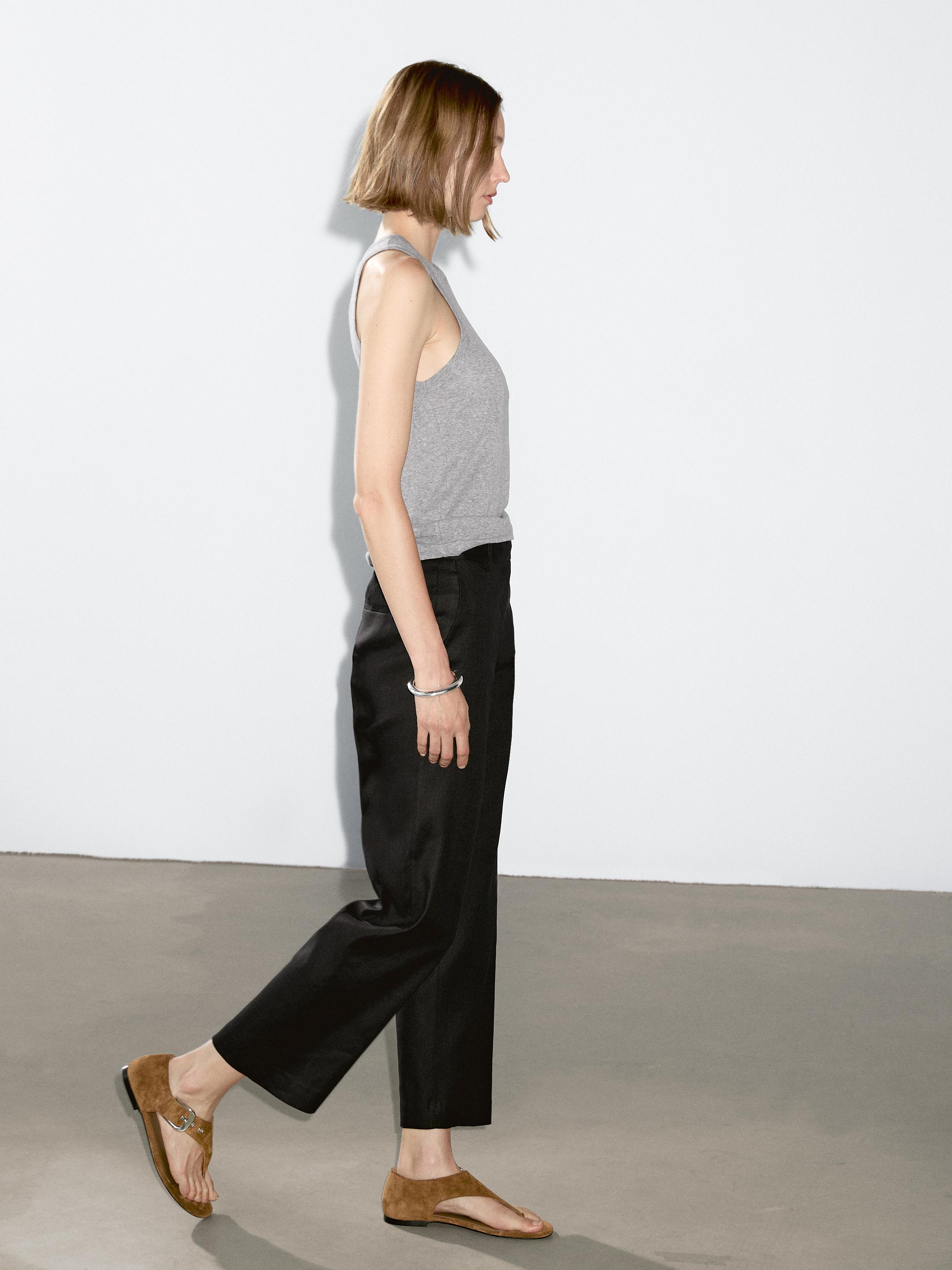 Stretch linen blend trousers
