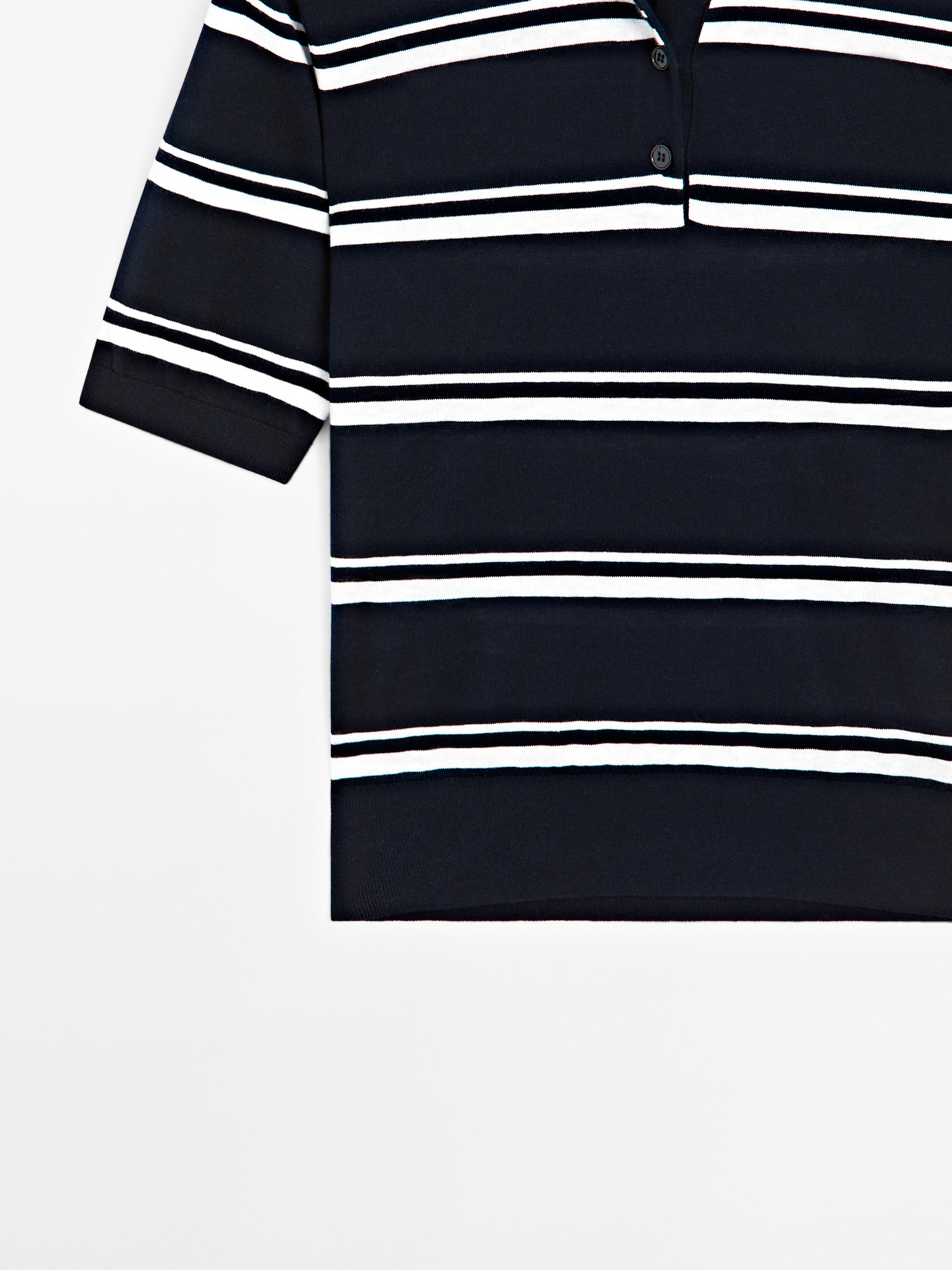 Striped cotton blend polo sweater