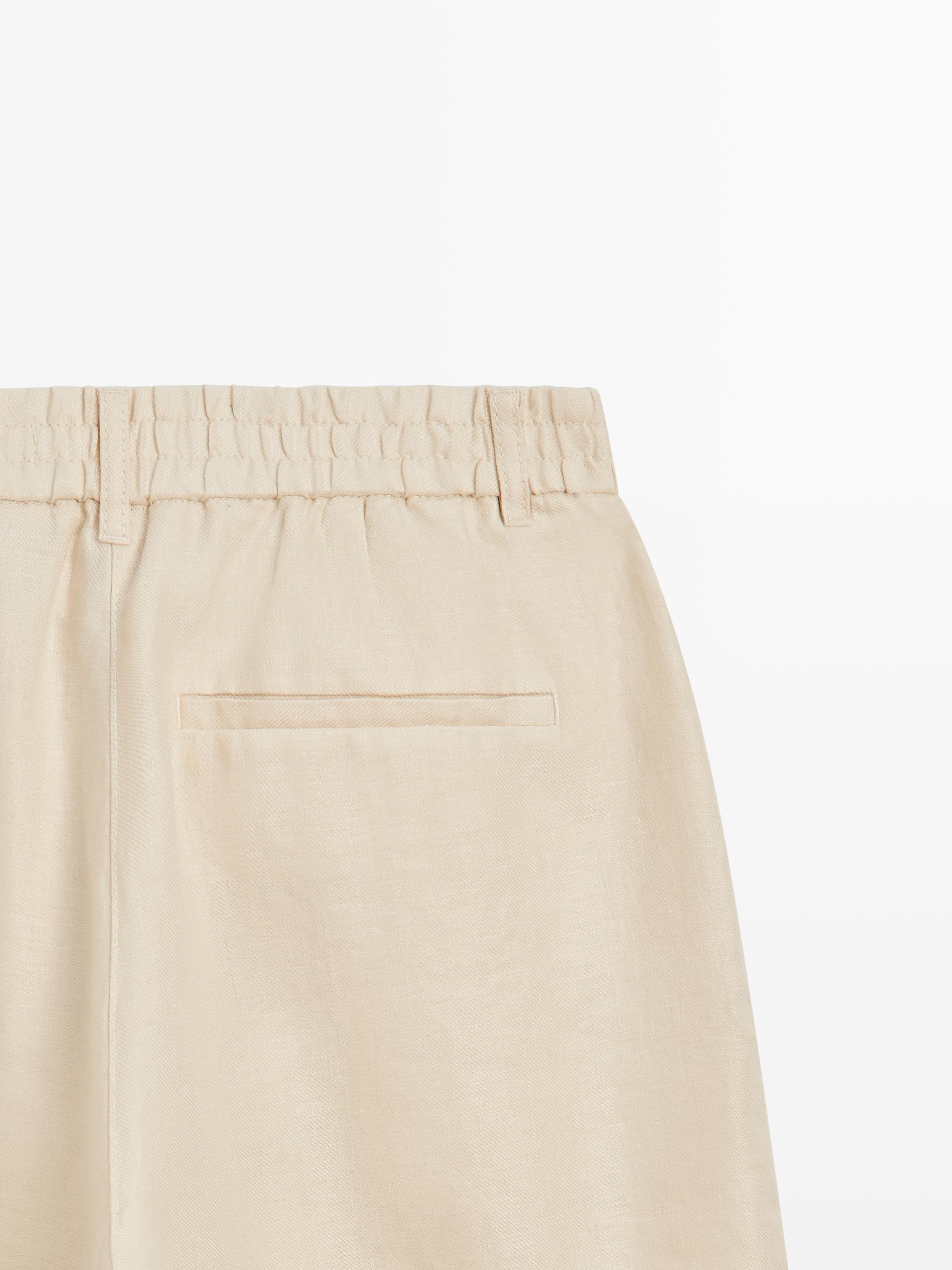 100% linen wide-leg elasticated trousers — SAND