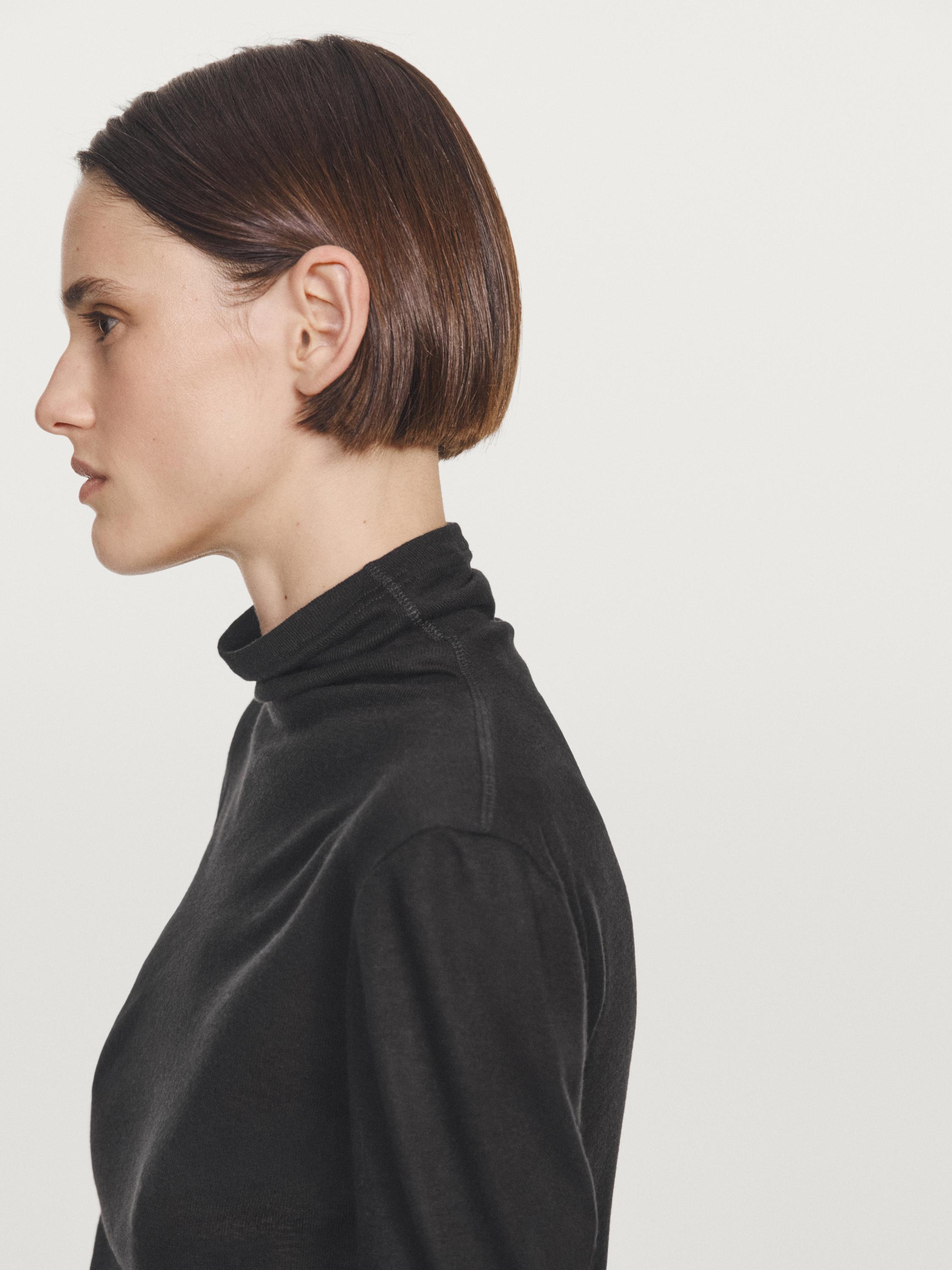 Long sleeve lyocell and wool blend T-shirt