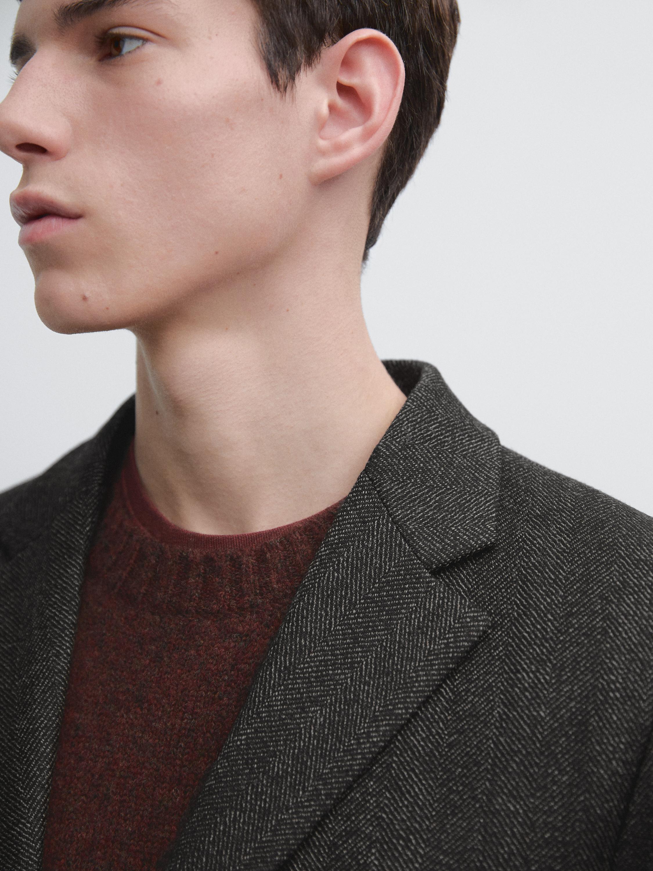 Herringbone wool blend blazer — CHARCOAL