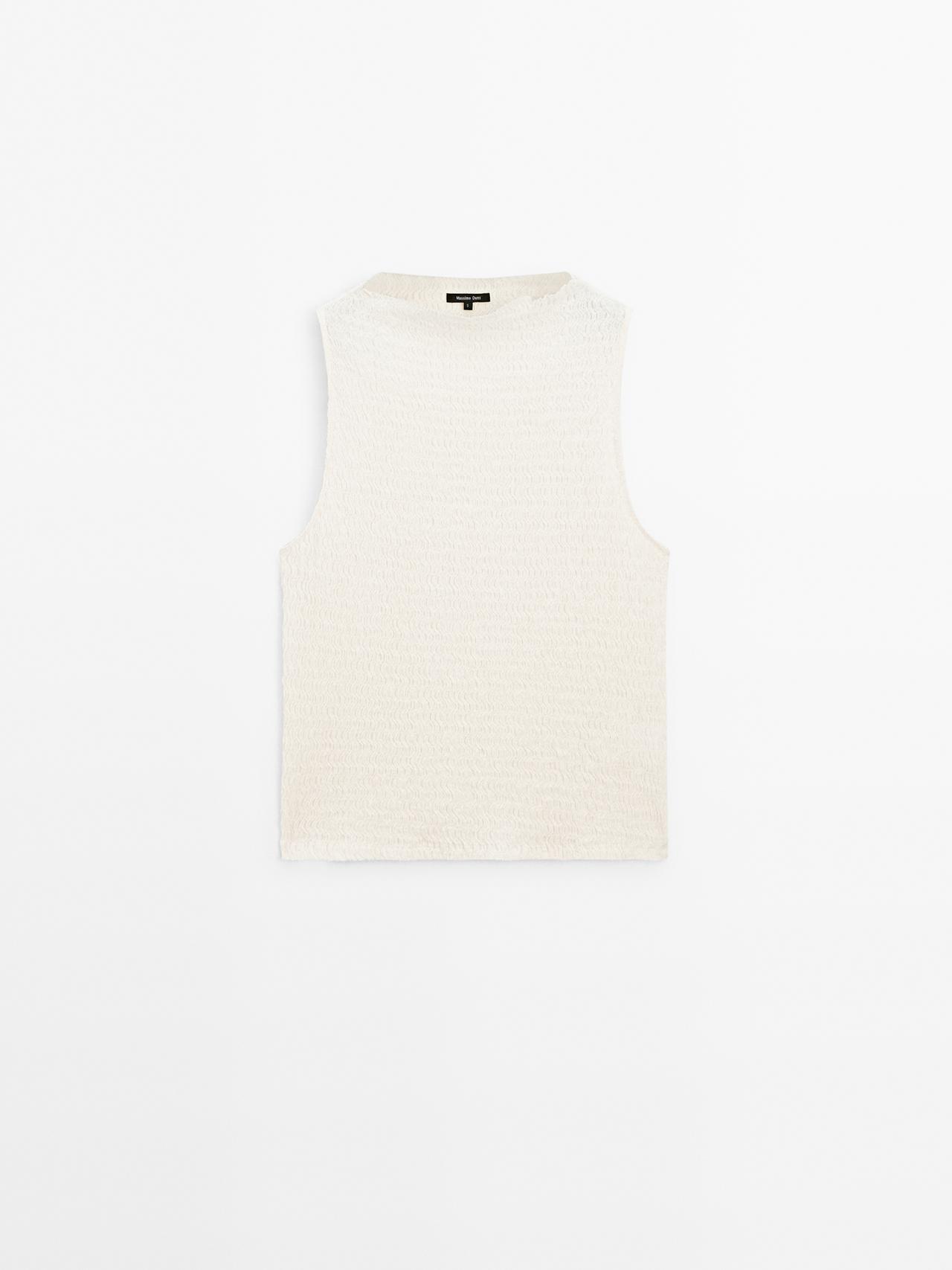 Massimo Dutti - Dame - Top I Strukturvævet Bomuldsblanding - Råhvid - Xl