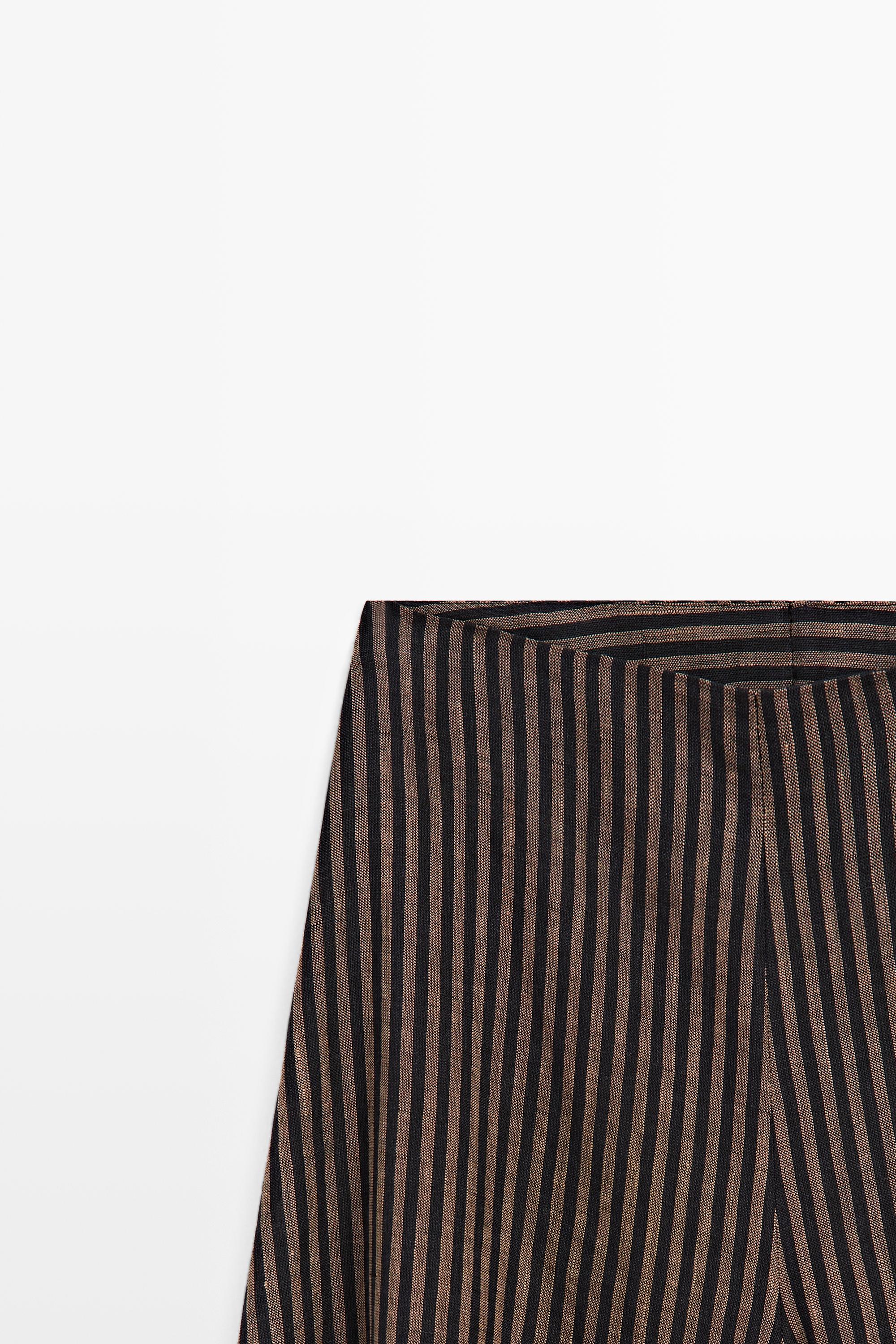 Striped flowing linen blend skort — NAVY BLUE