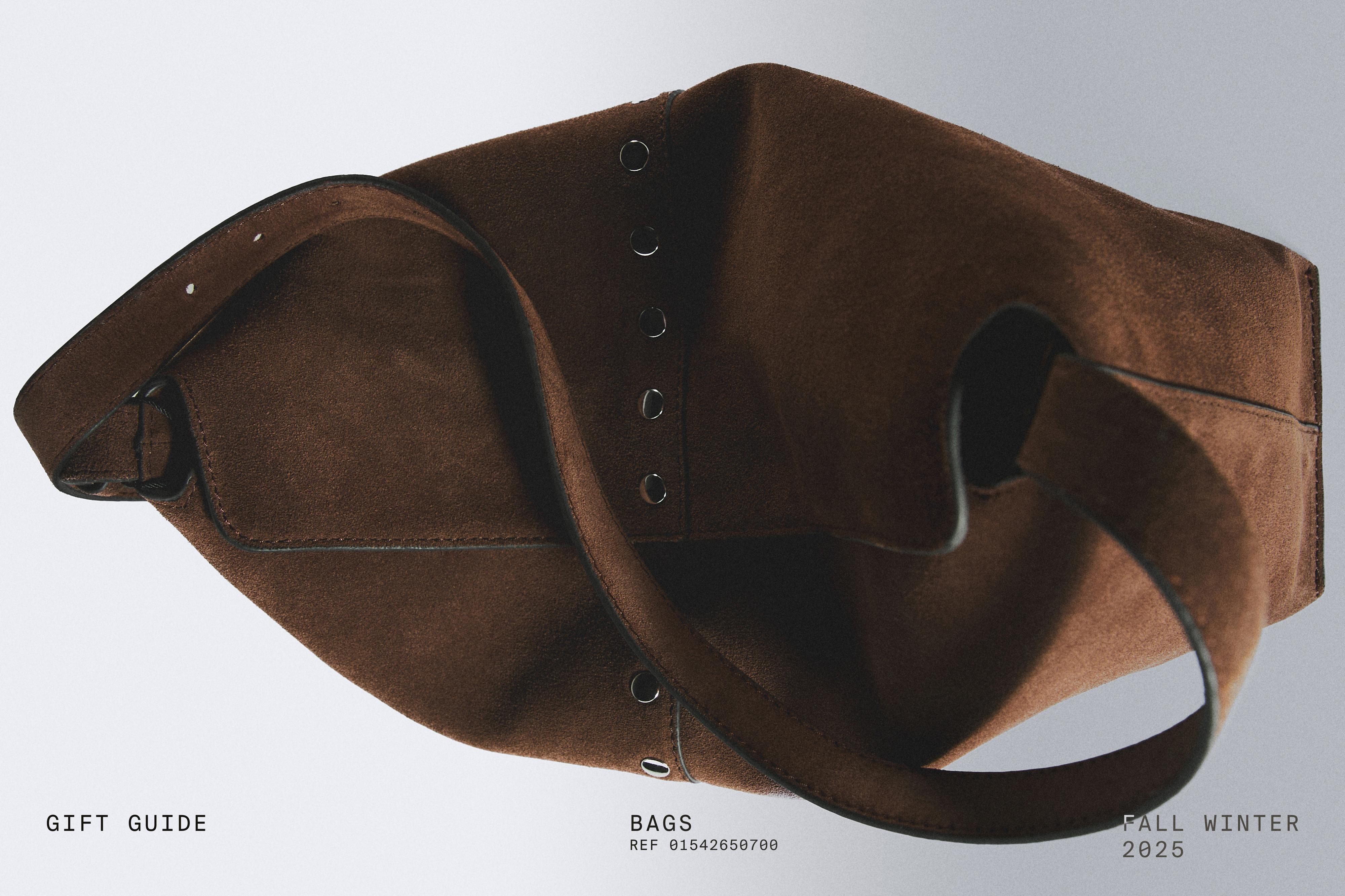 Split suede leather bucket bag — MINK