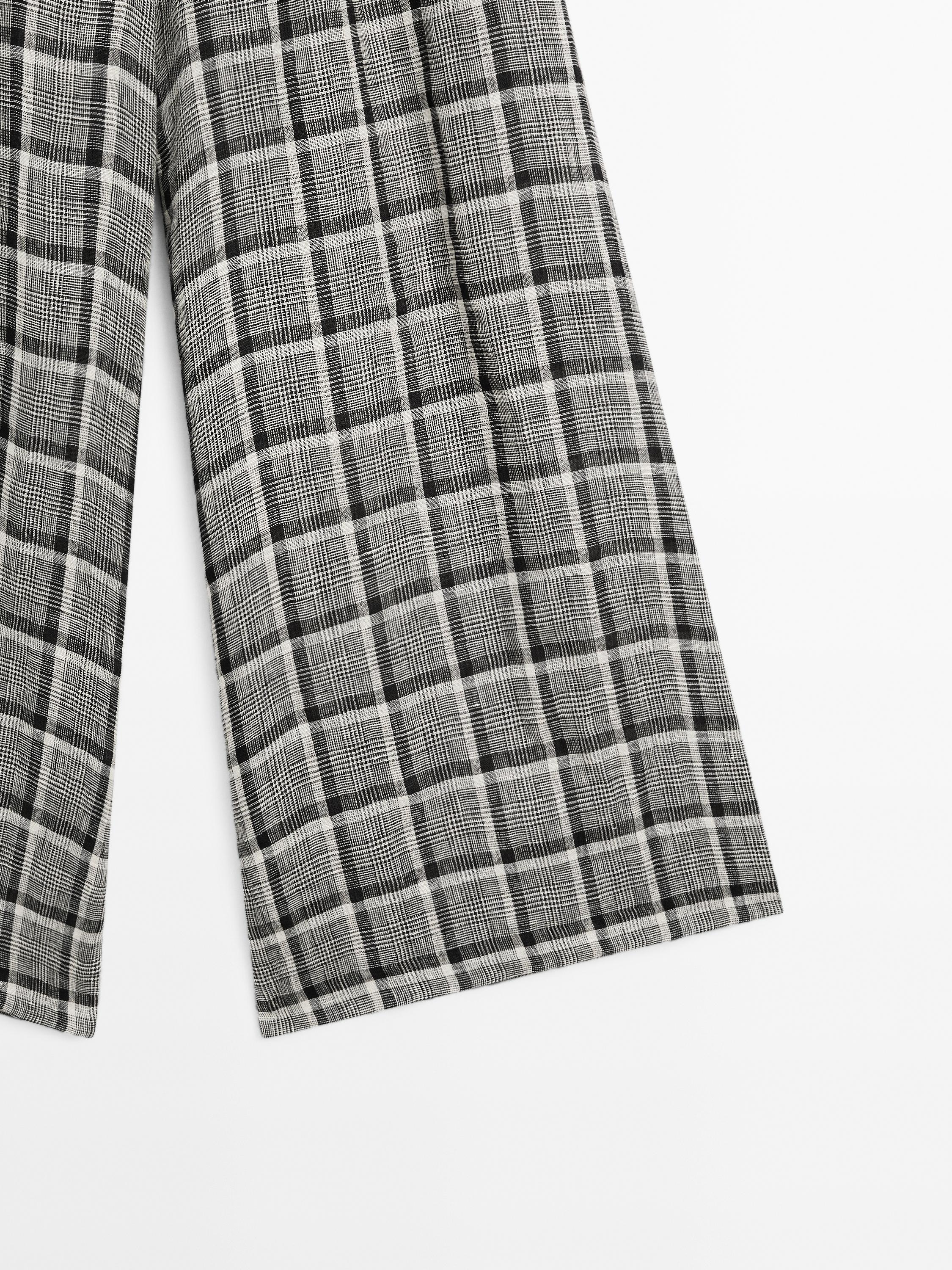 100% linen check palazzo trousers
