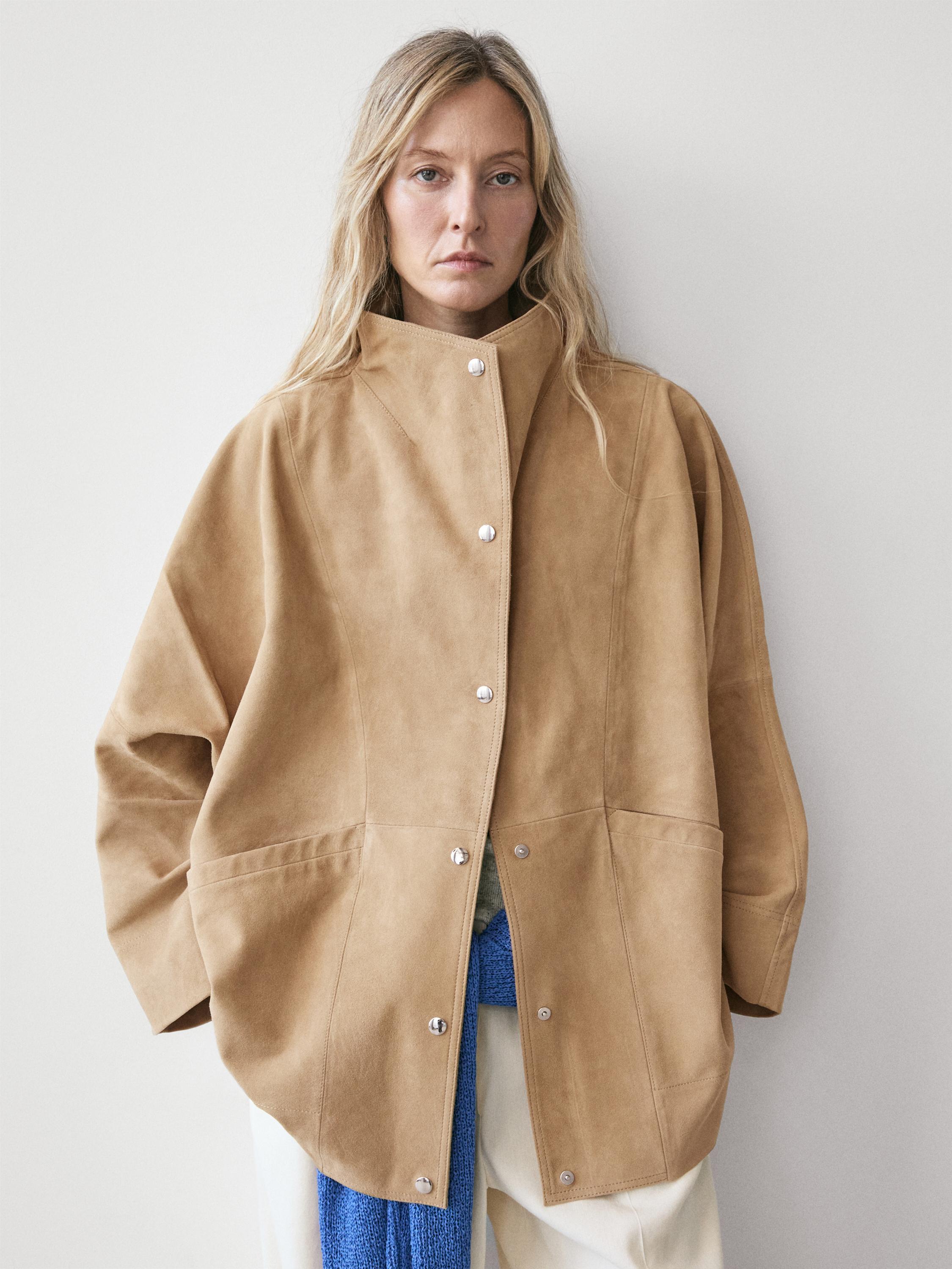 Oversize suede leather jacket — SAND