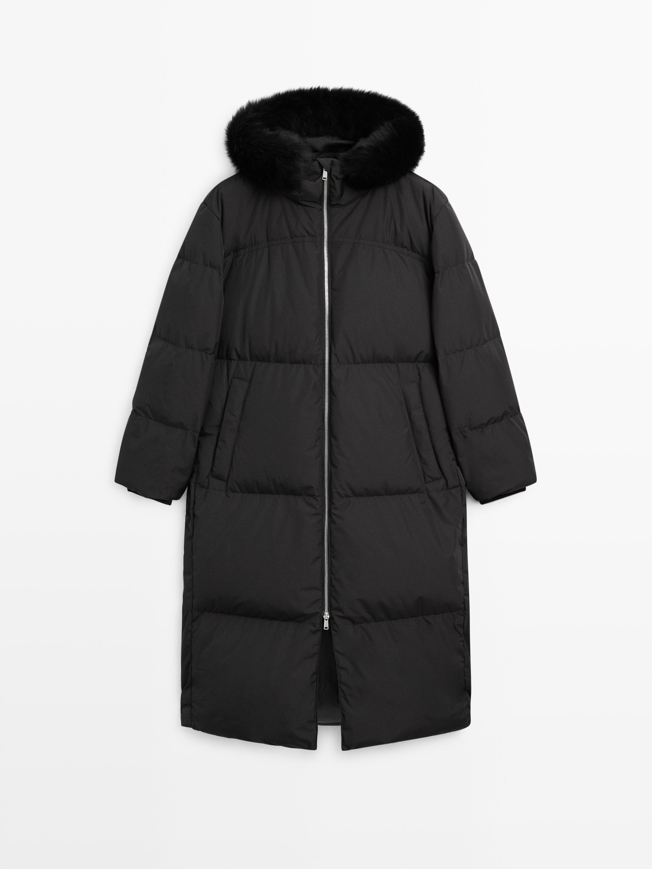 Technical down jacket with fur hood