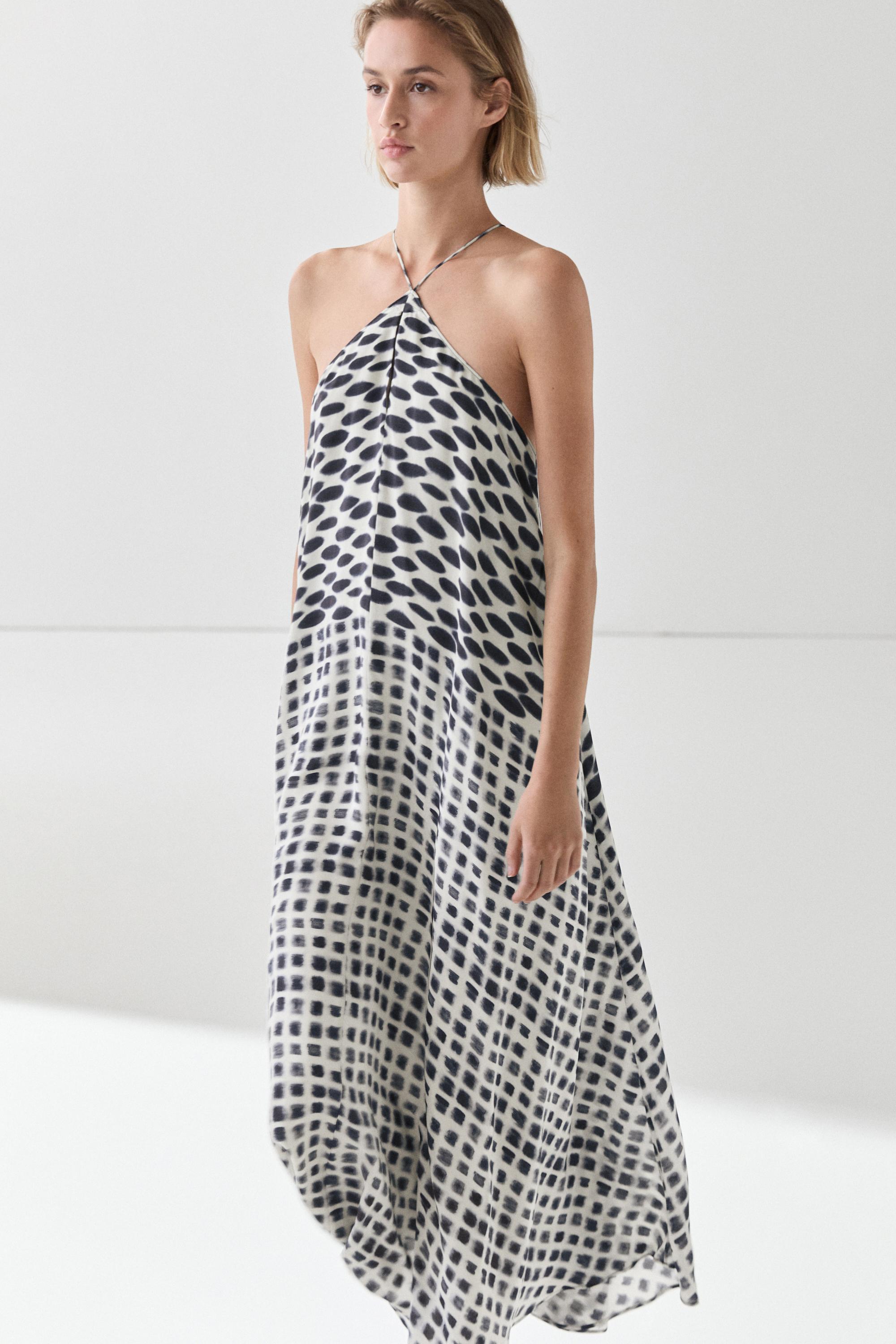 Printed flared midi dress — WHITE
