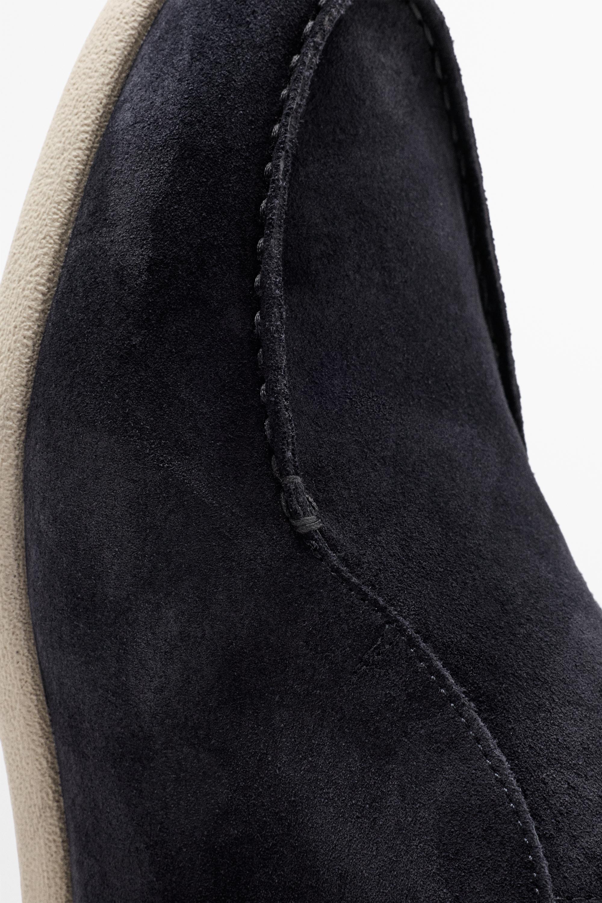 Split suede leather ankle loafer — Dark blue