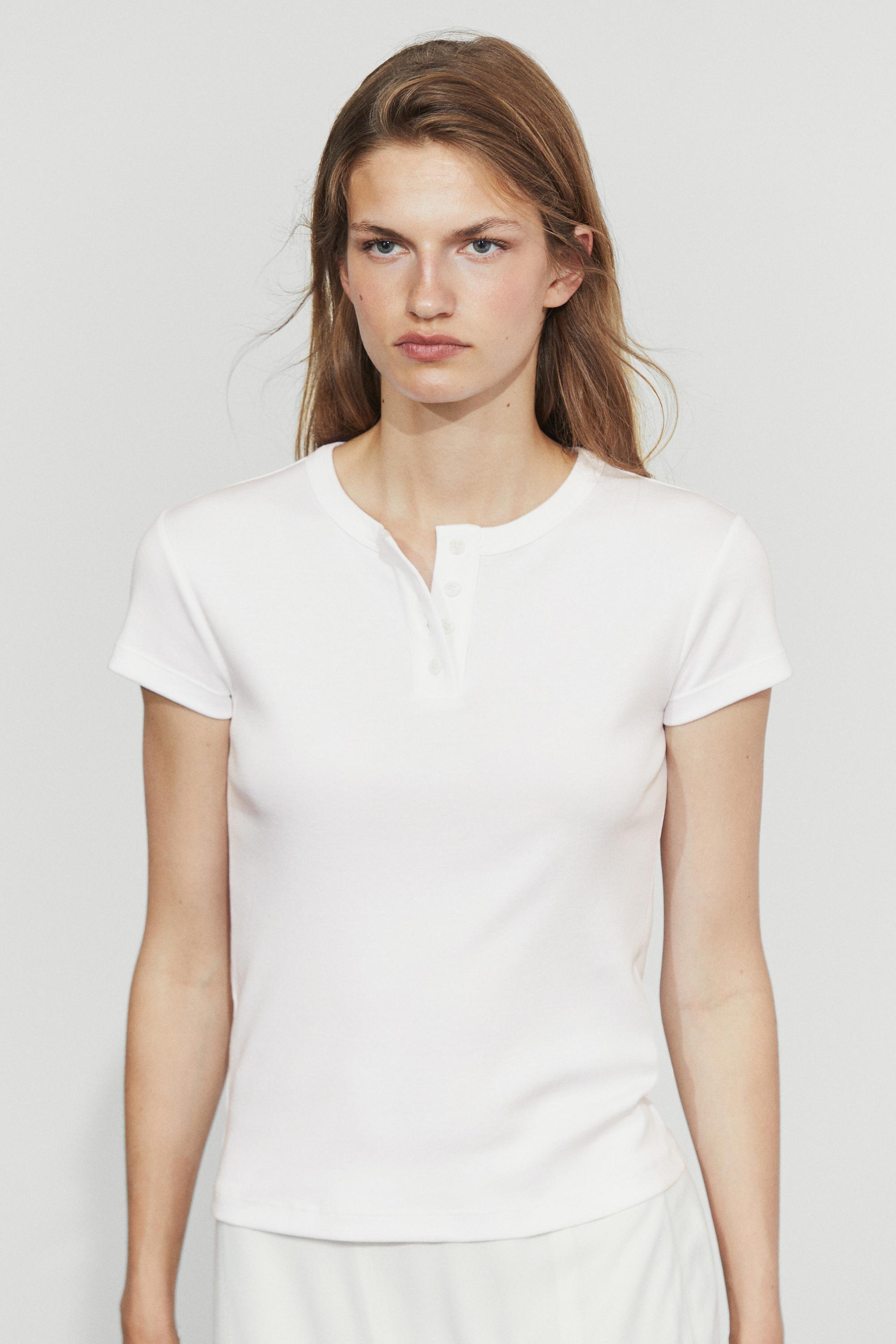 Áo thun Henley cộc tay 100% cotton