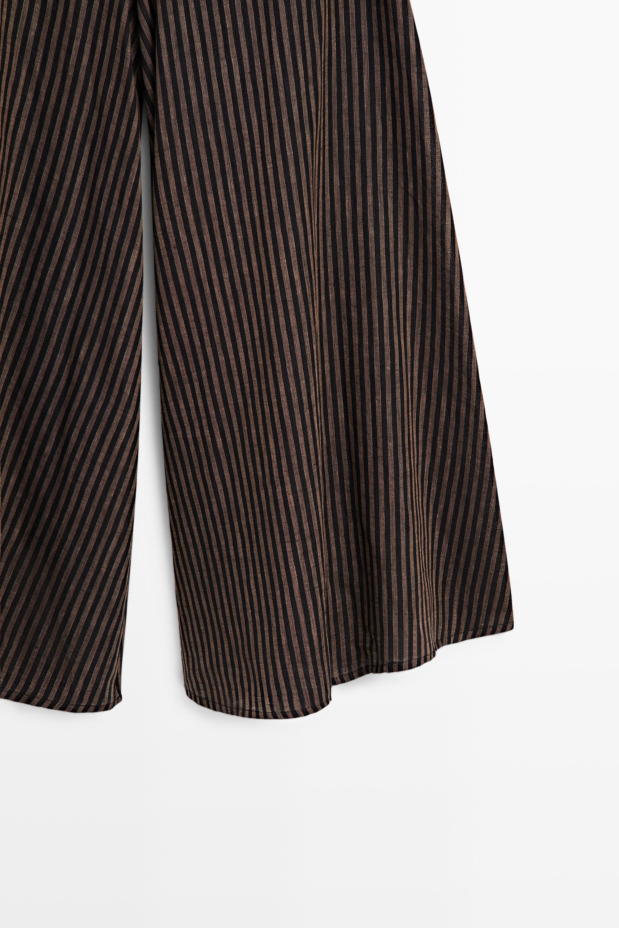 Striped flowing linen blend skort — NAVY BLUE