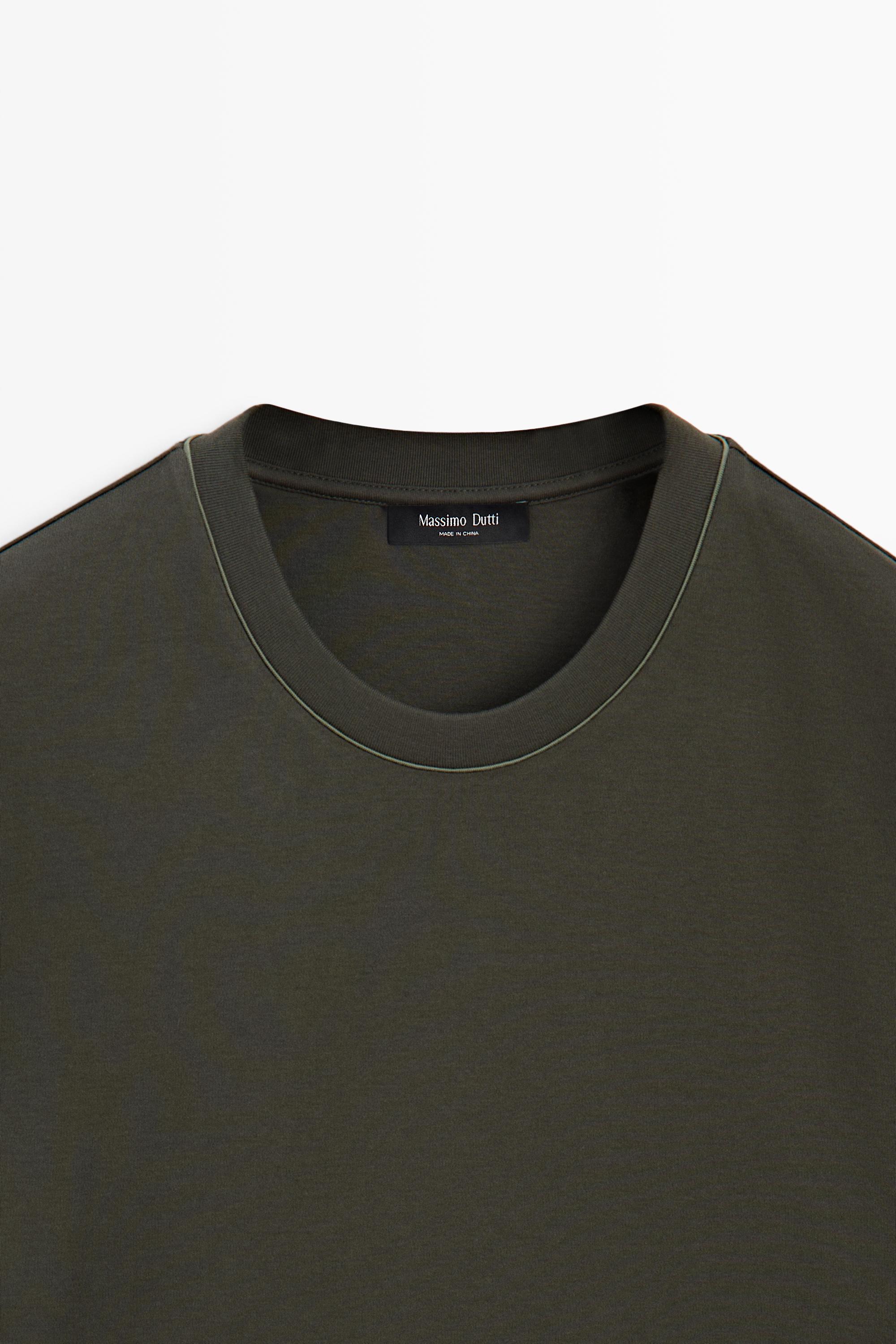 Contrast neck short sleeve T-shirt — DARK KHAKI