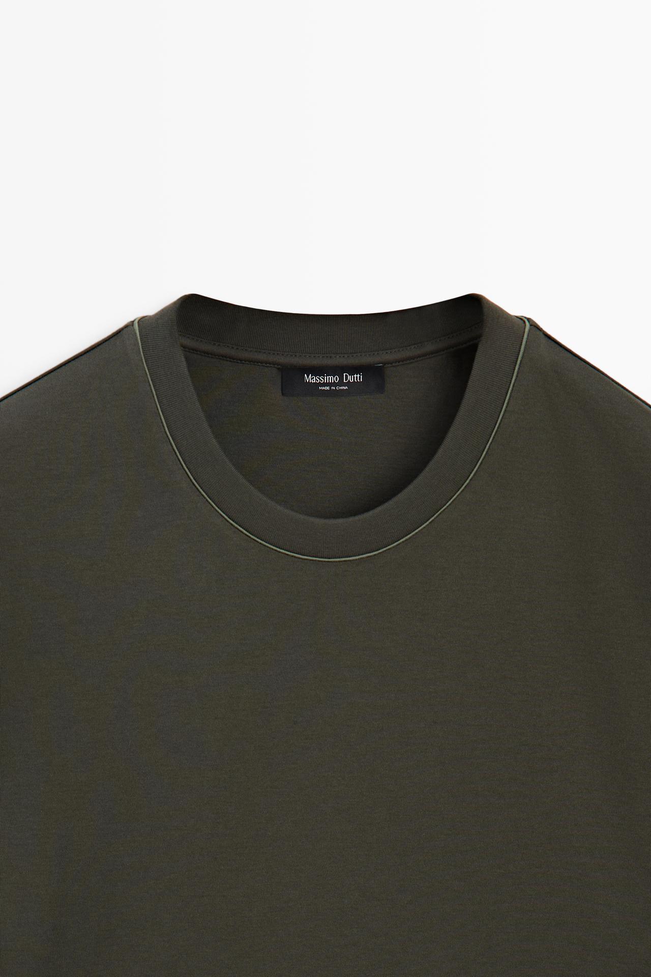 Contrast neck short sleeve T-shirt — DARK KHAKI