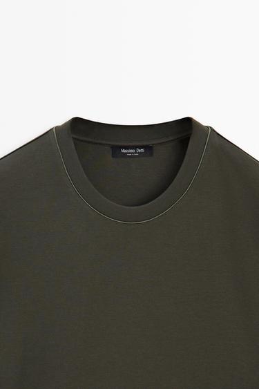 Contrast neck short sleeve T-shirt — DARK KHAKI 9