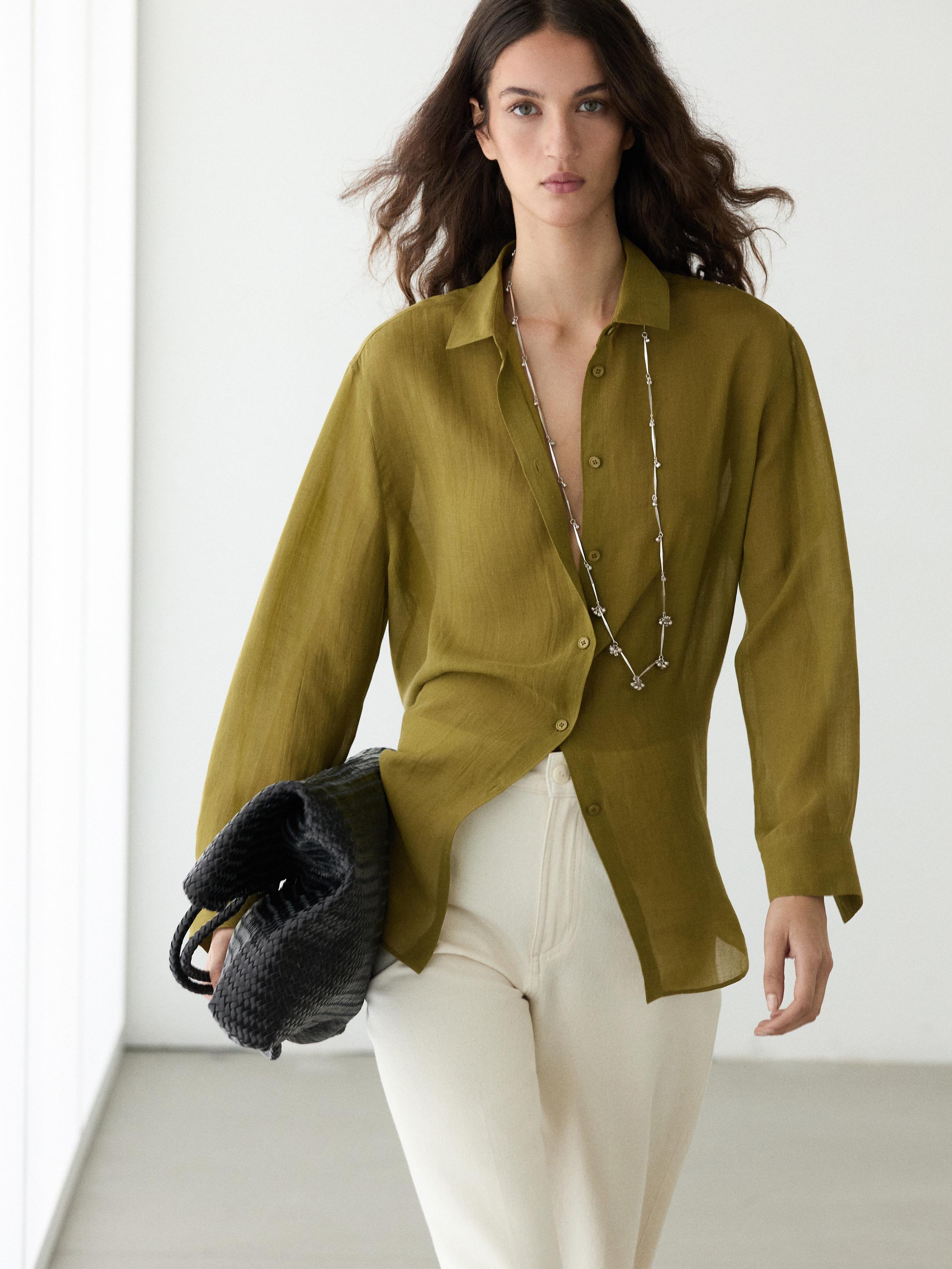 Flowing shirt with shirt collar — GREEN