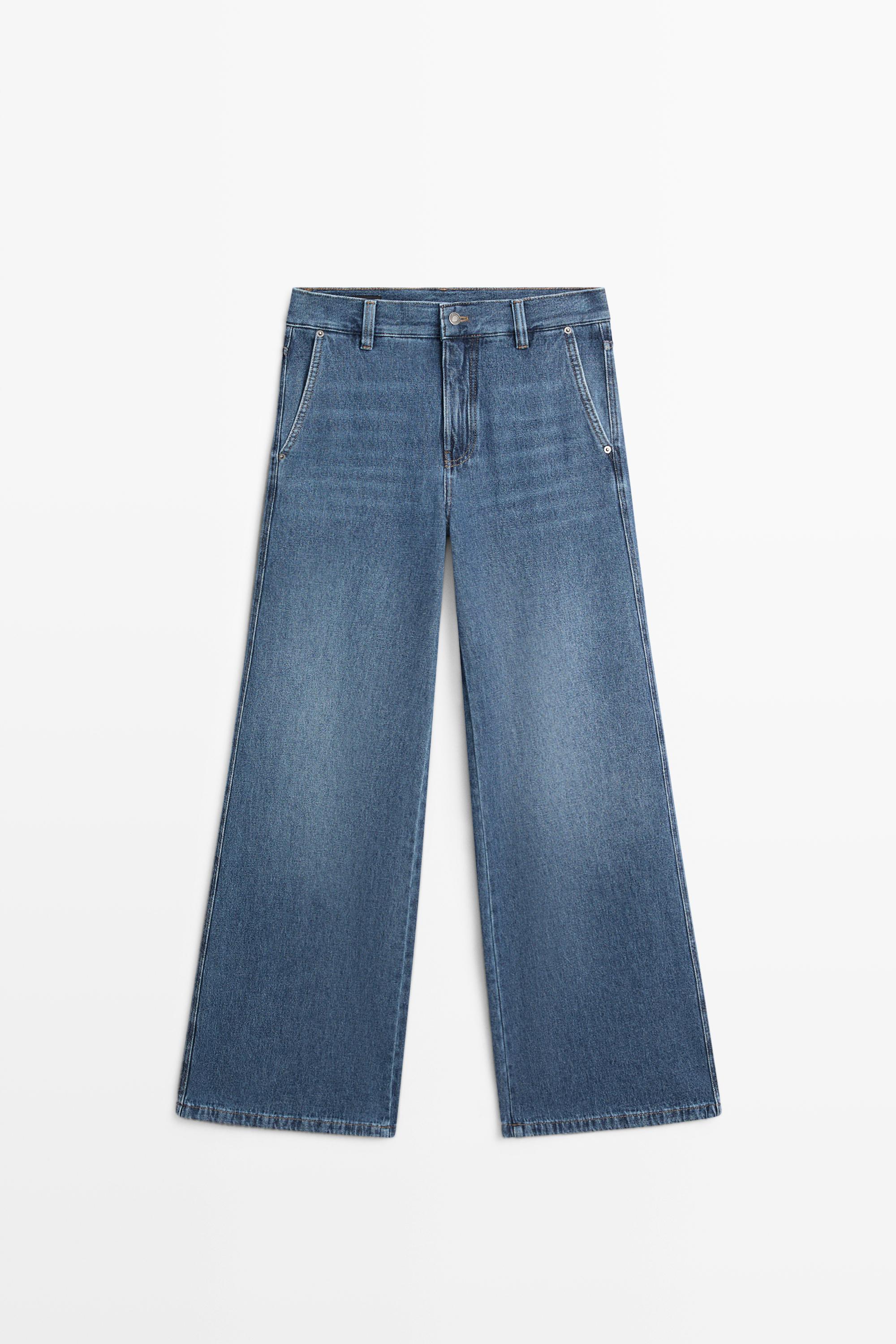 Mid-waist wide-leg jeans — Light Blue