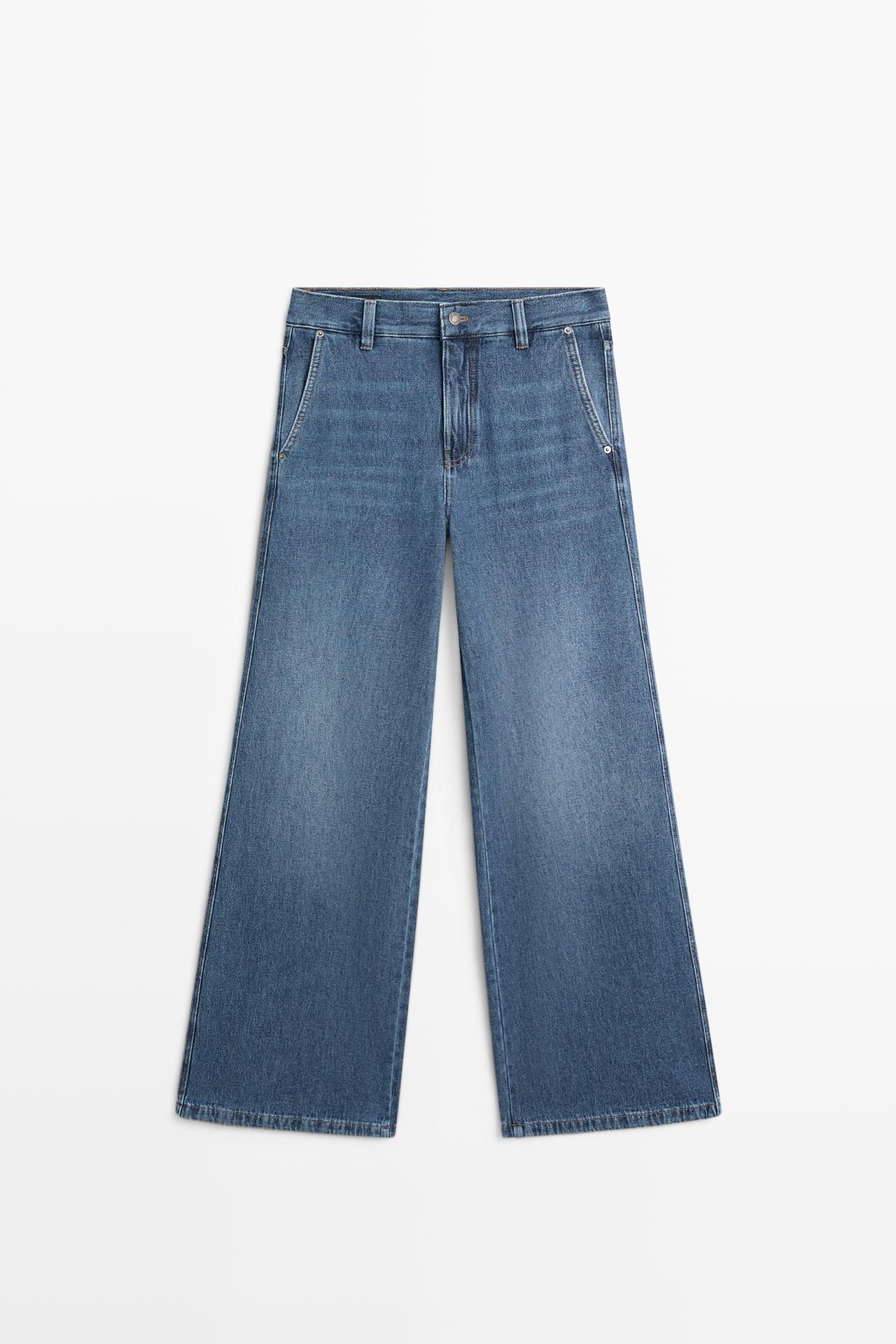 Mid-waist wide-leg jeans — Light Blue