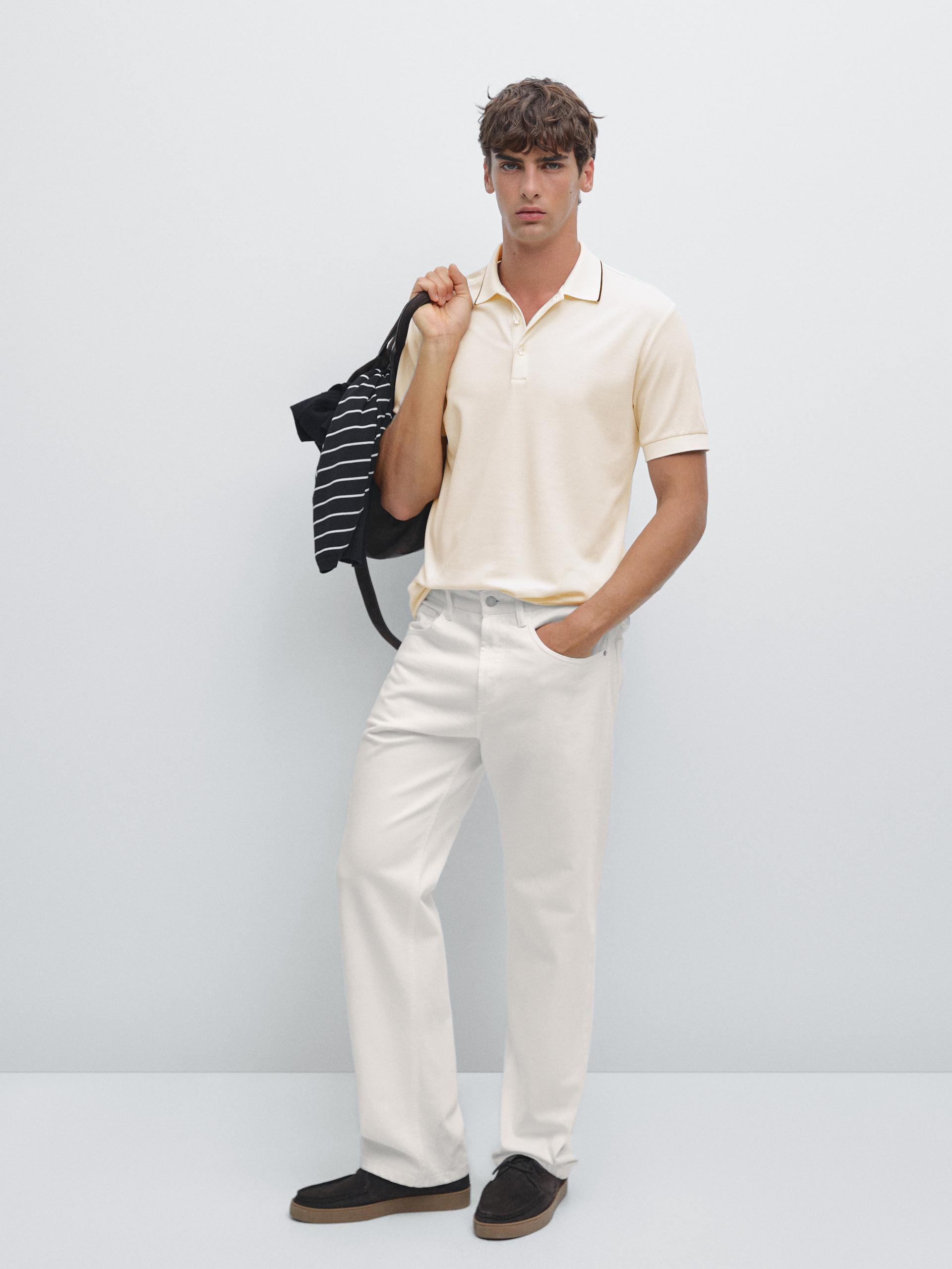 Polo A Maniche Corte Con Colletto - Vaniglia - M - Massimo Dutti - Maschile