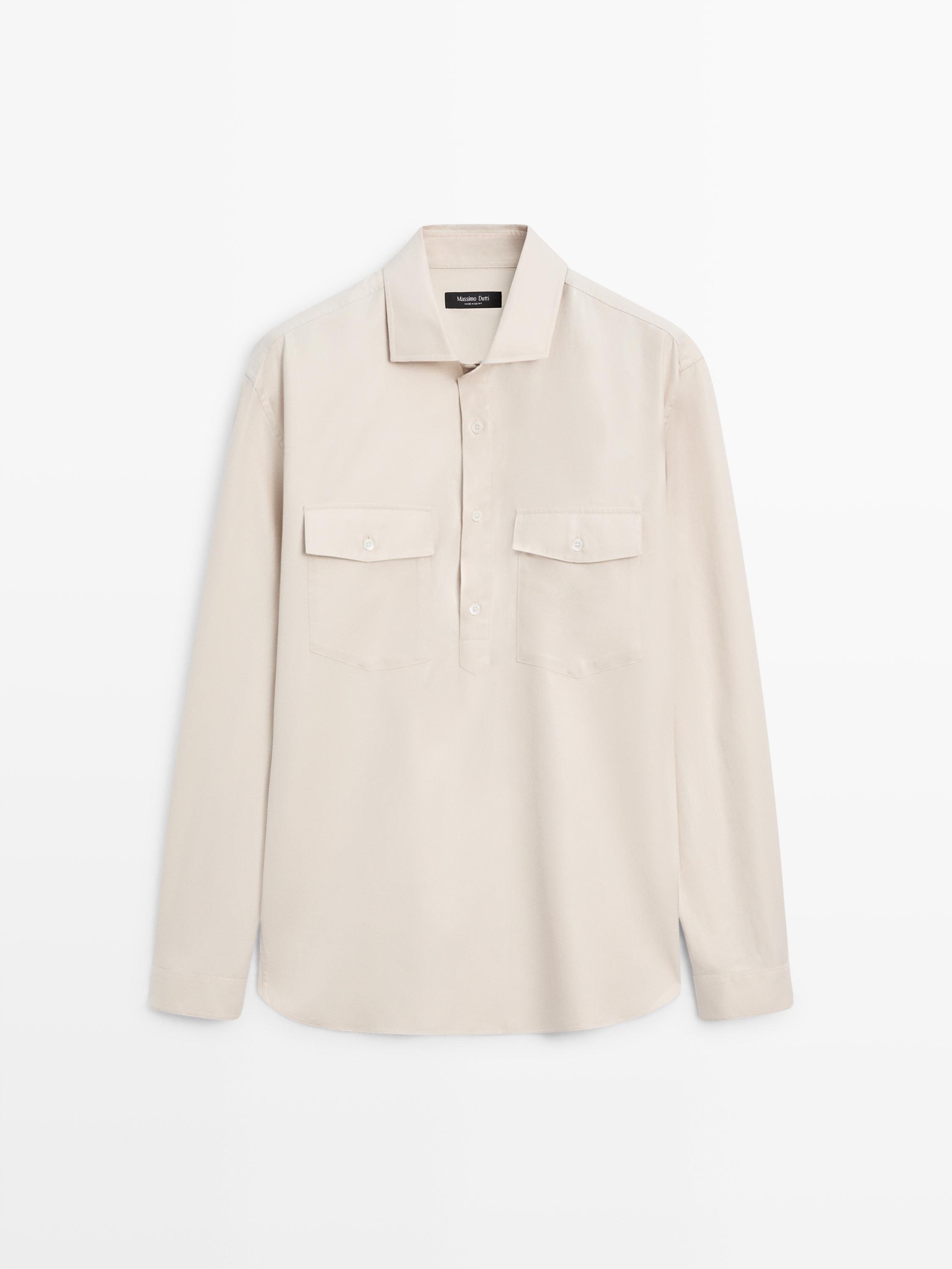 Cotton shirt with pockets — BEIGE