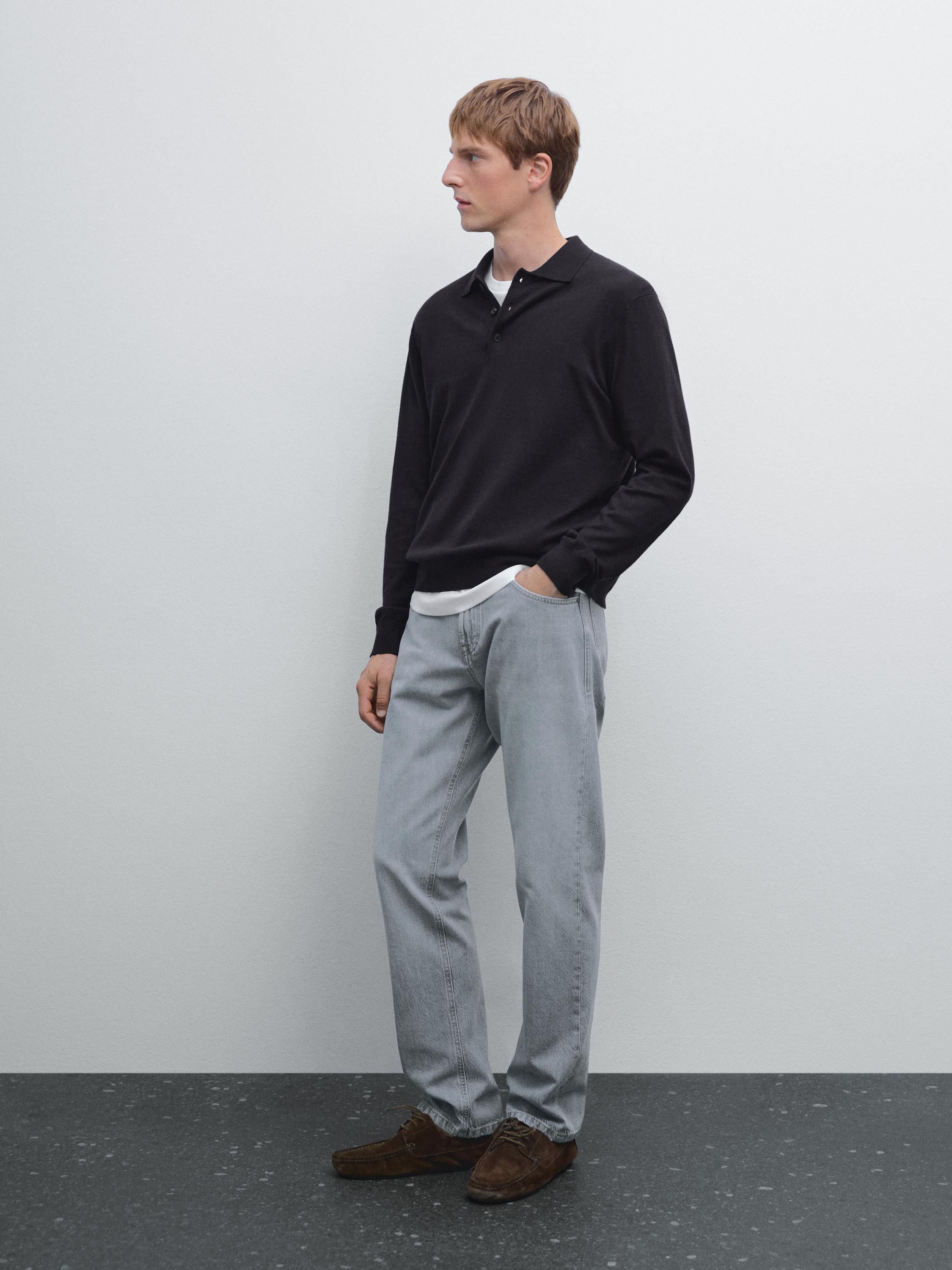 Pull polo en maille de coton mélangé